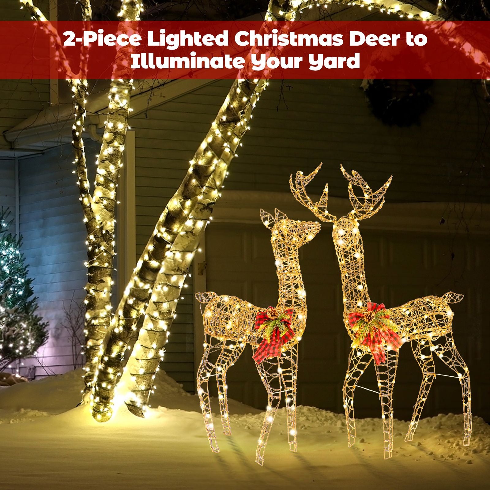 Reindeer Family Decorative Set with 230 LED Lights and Ground Stakes - 2 Pieces