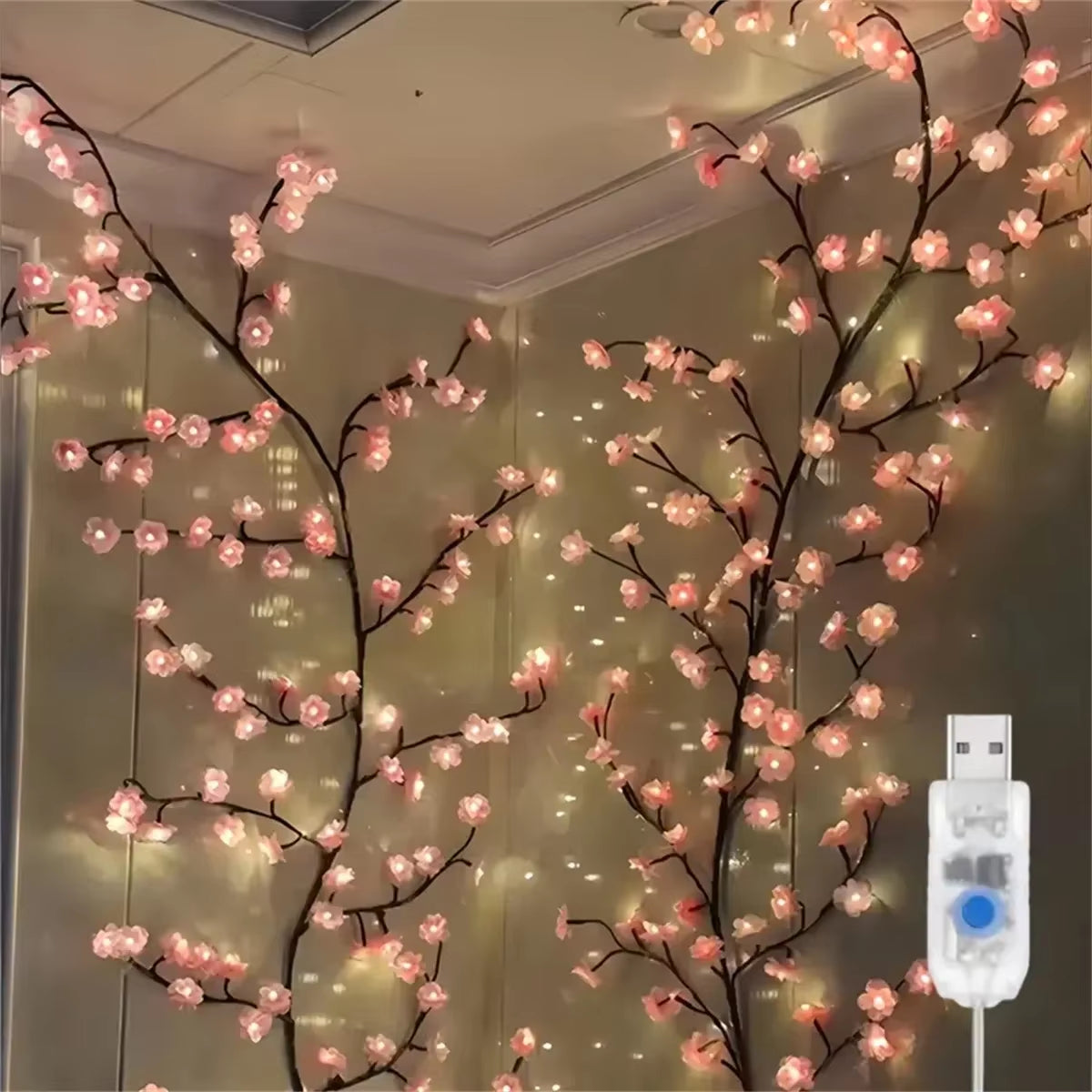 Cherry Blossom 96 Led USB Tree Branch Rattan Lights 8 Modes Colorful String Lamp Decoration