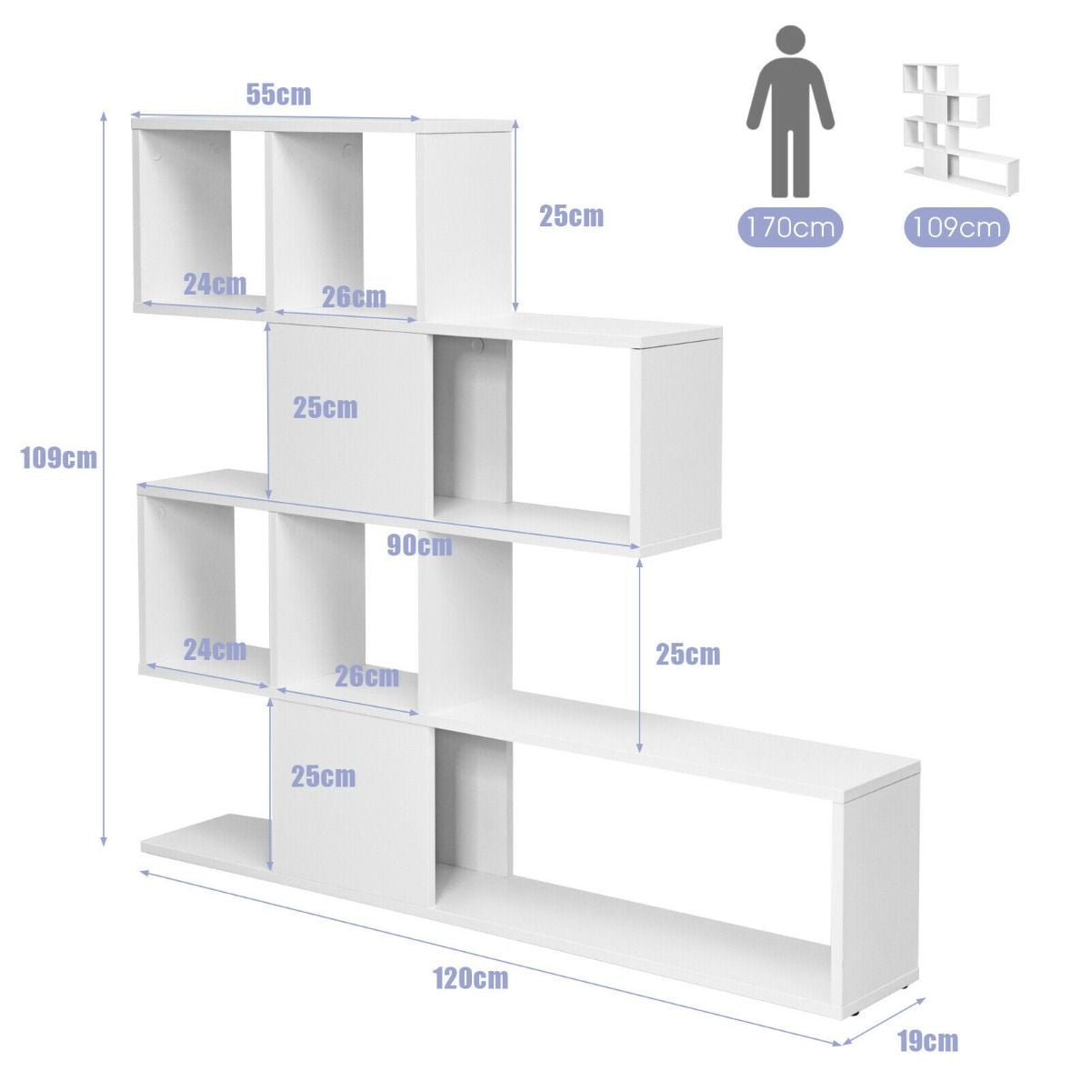 5-Tier Bookshelf for Display and Storage in Home and Office Environments
