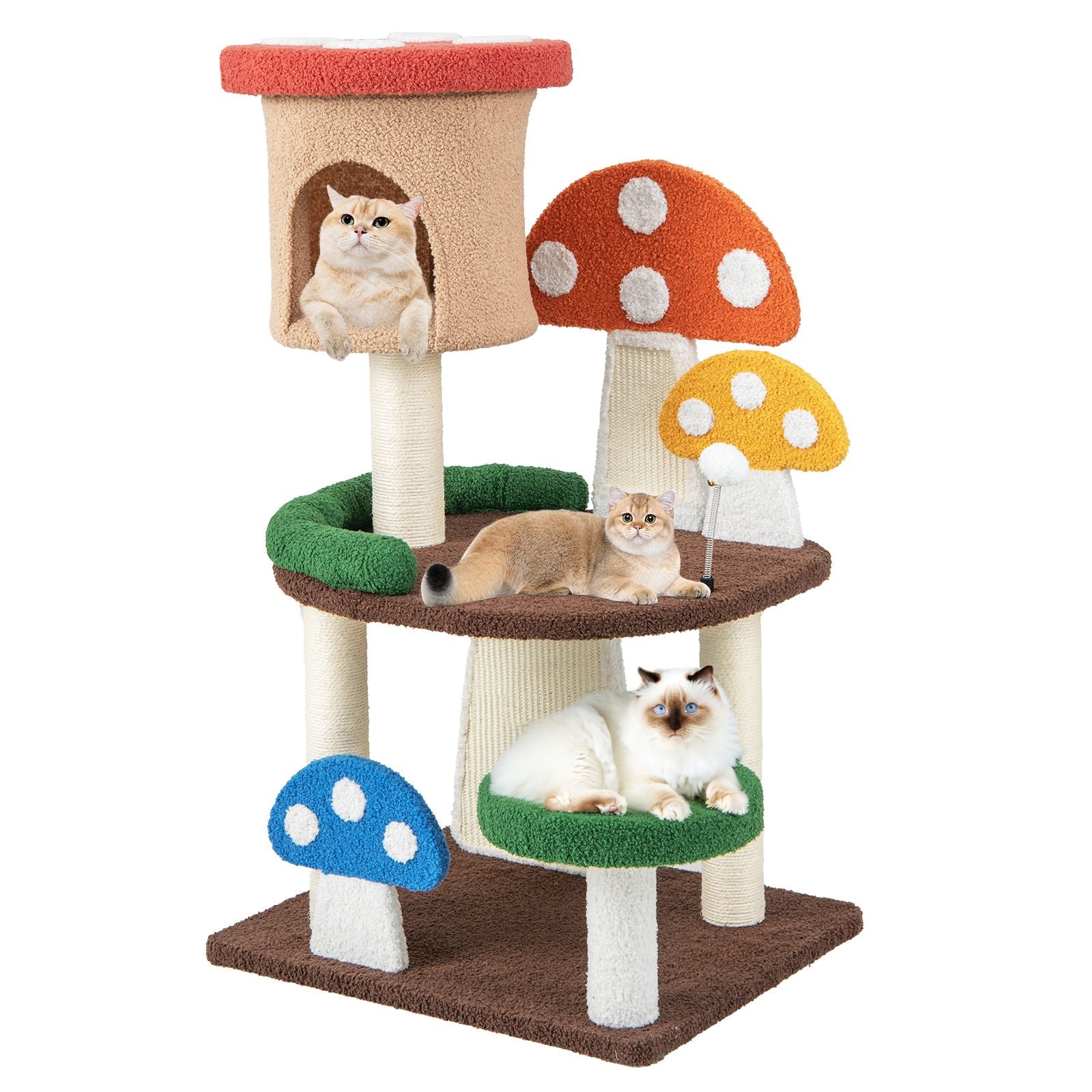 102 cm Cat Tree Tower with Natural Sisal Posts and Mushroom Design