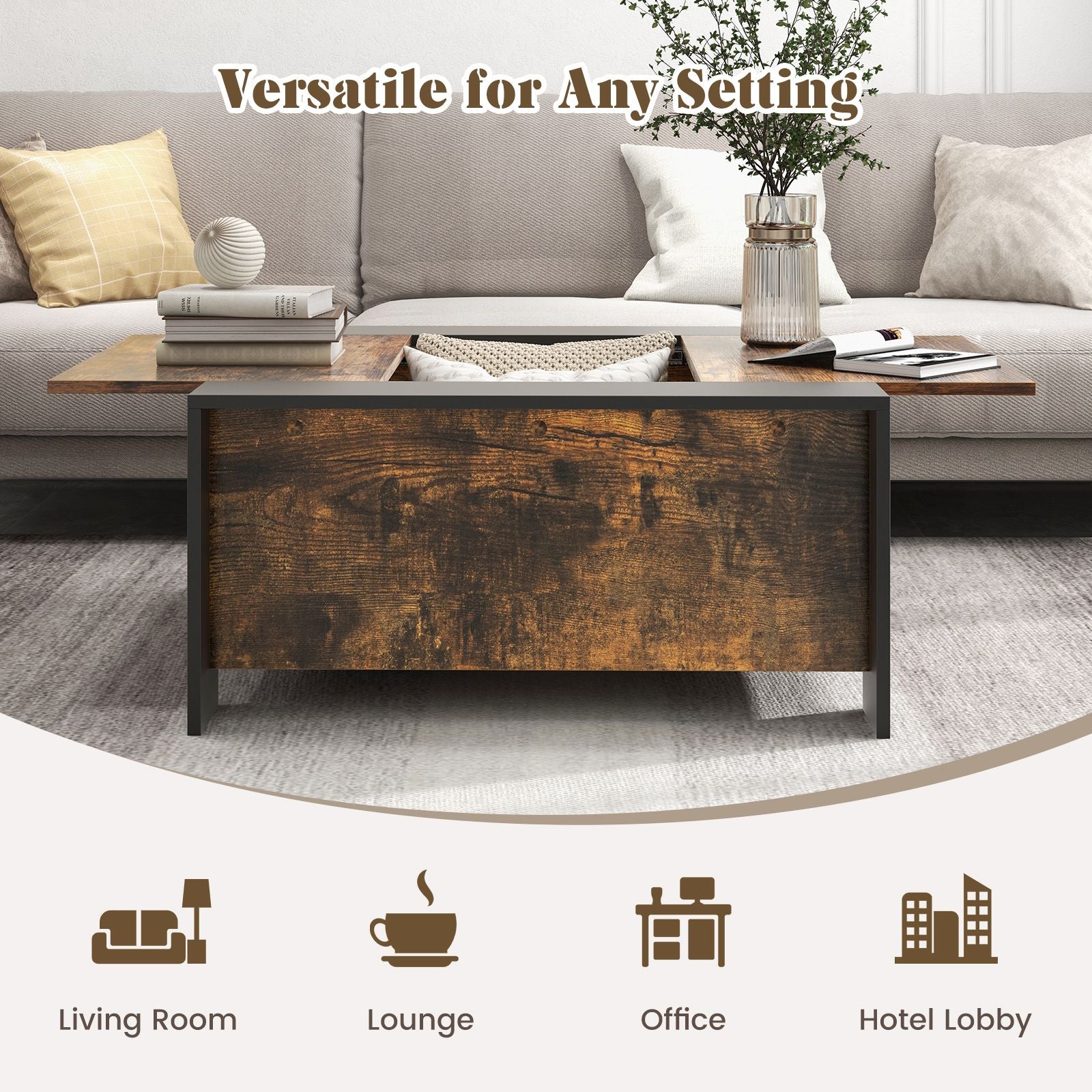 92cm Square Coffee Table with Sliding Top and Concealed Storage Compartment