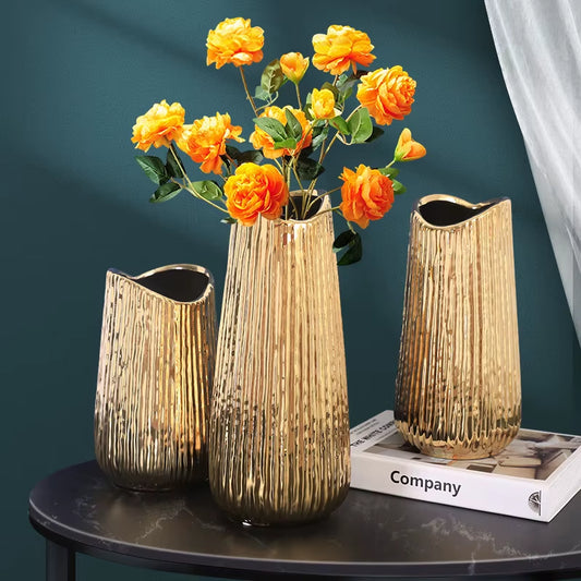 Golden Ceramic Vase Home Decor Flower Arrangement Vase Living Room Decor Modern Wedding Decoration Ceramic Vases Gifts