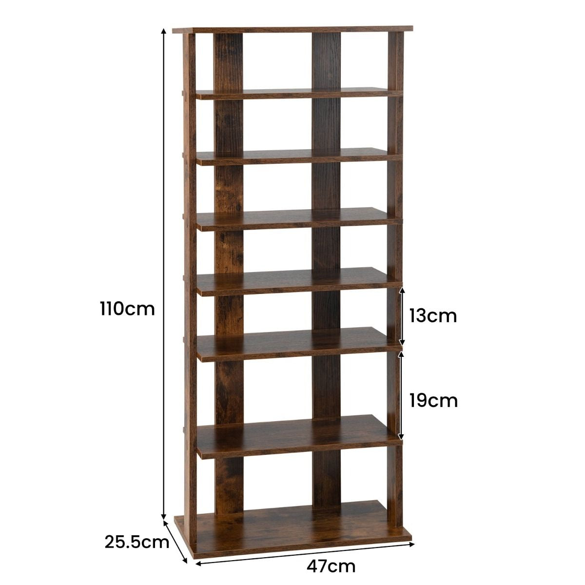 Extra Wide Vertical Wooden Shoe Rack with 7 Shelves
