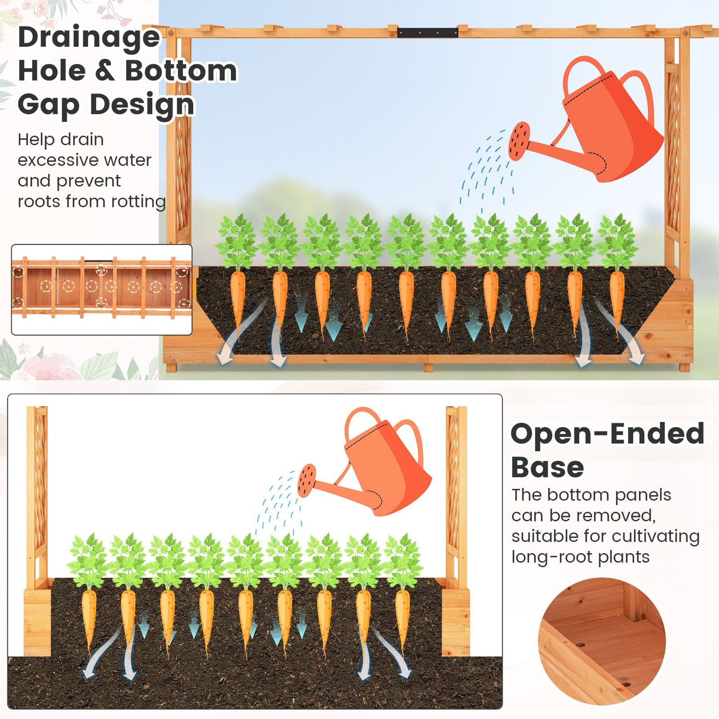 Elevated Garden Bed with Dual Trellis System and Canopy Roof