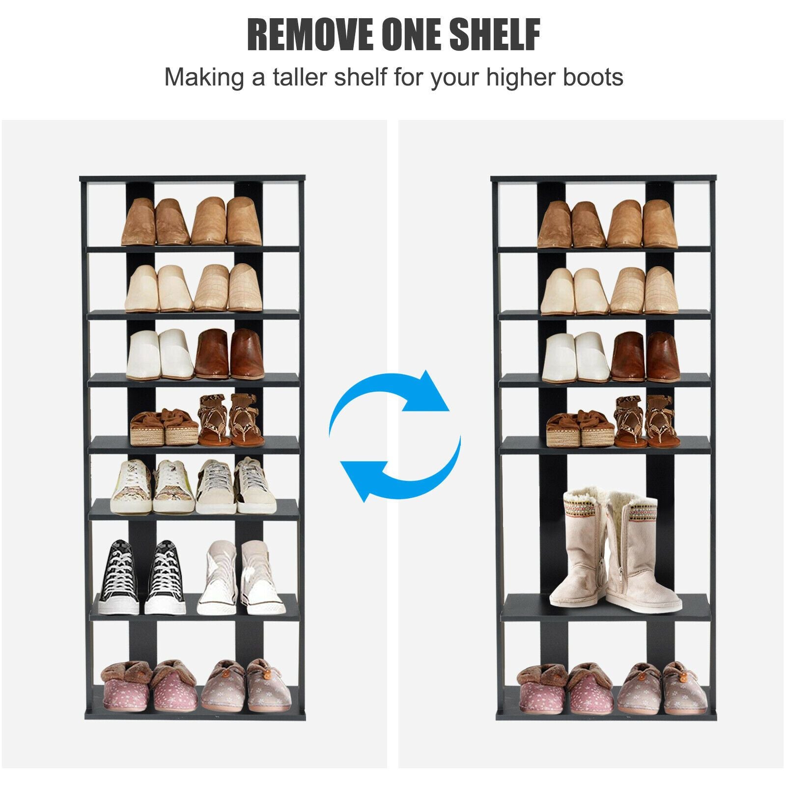 Extra Wide Vertical Wooden Shoe Rack with 7 Shelves