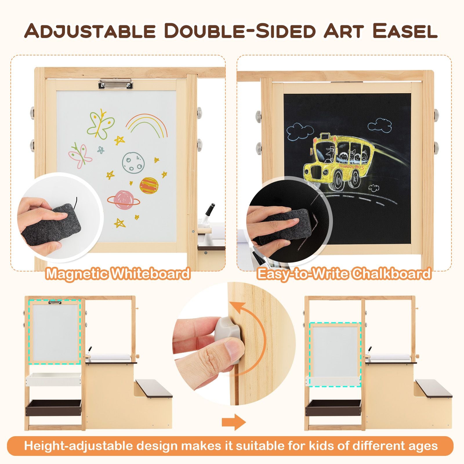 Delightful Children's Art Easel Table and Bench Set with Adjustable Easel and Integrated Bookshelf for Creative Play