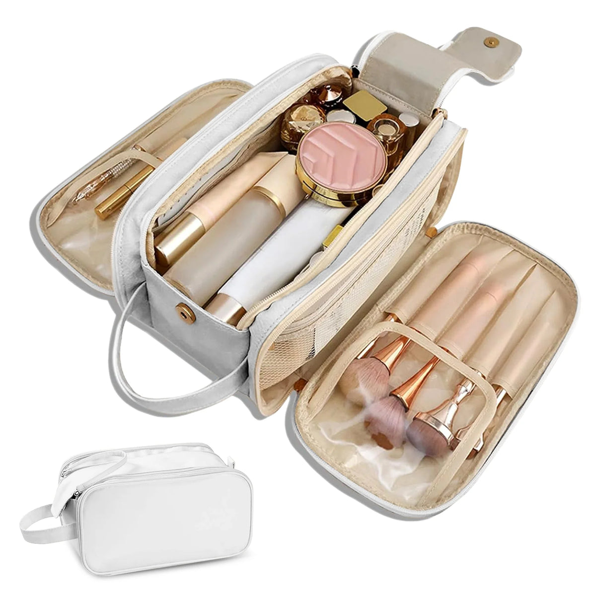 Travel Toiletry Bag for Women Men - Large Travel Toiletry Organizer Makeup Bag, Hanging Cosmetic Bag Kit - Leather