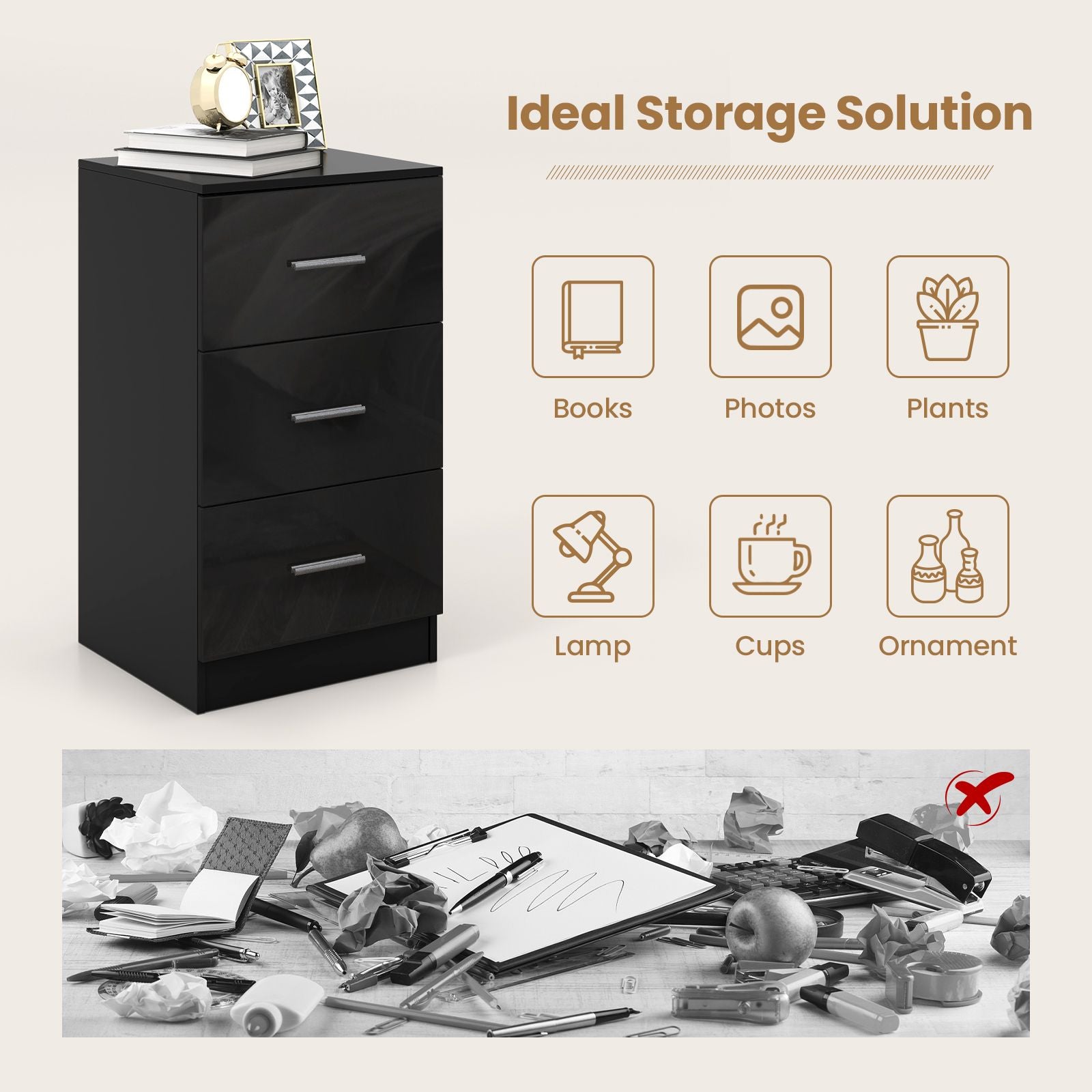 3-Drawer Wooden Dresser with Anti-Tip Safety Feature