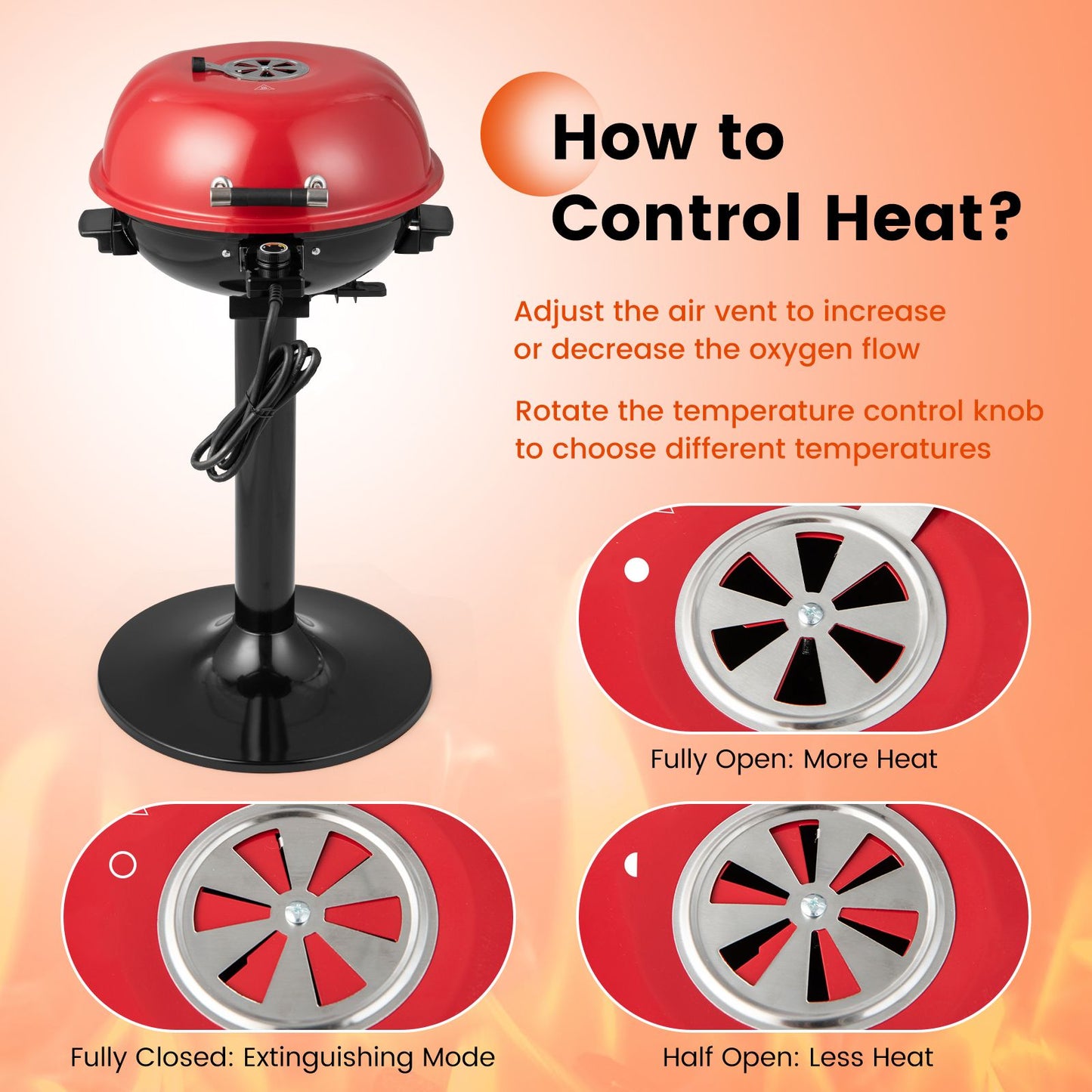 Electric Barbecue Grill with Detachable Non-Stick Cooking Rack