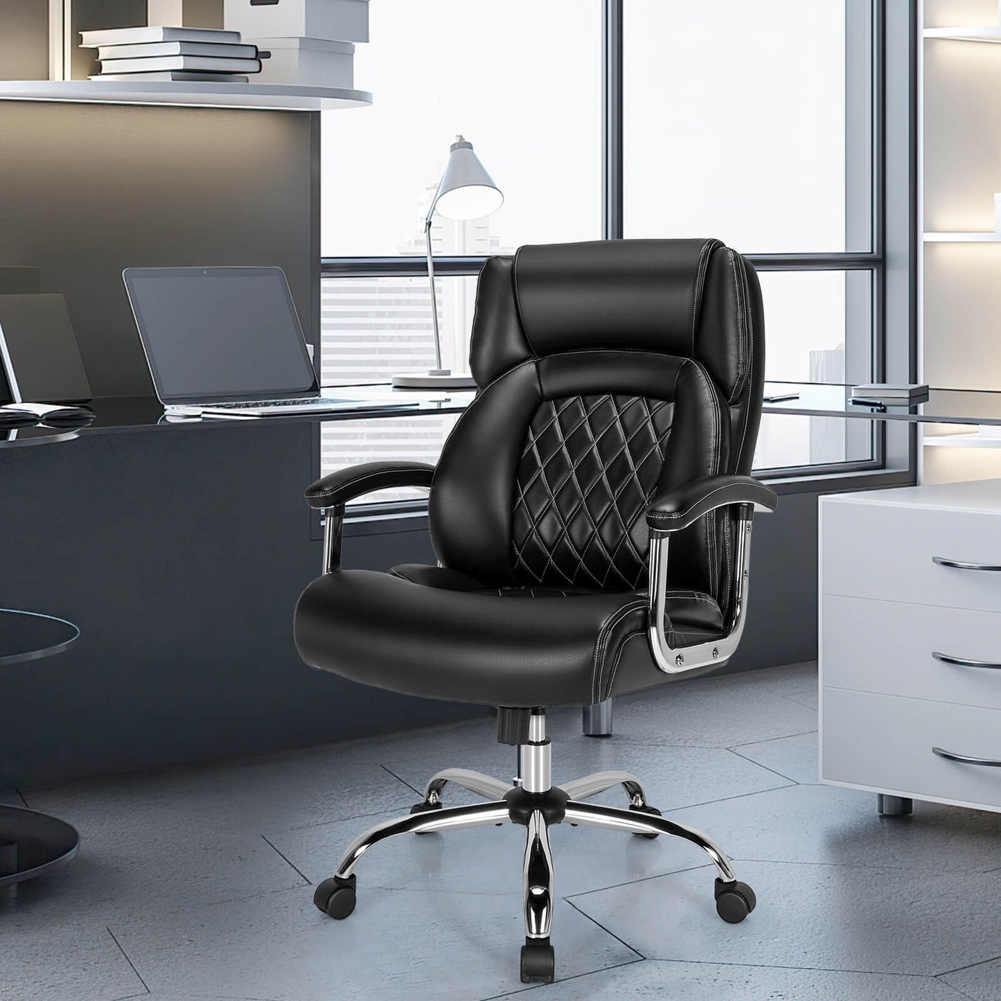 Executive Leather Office Chair with Rocking Functionality and Armrests