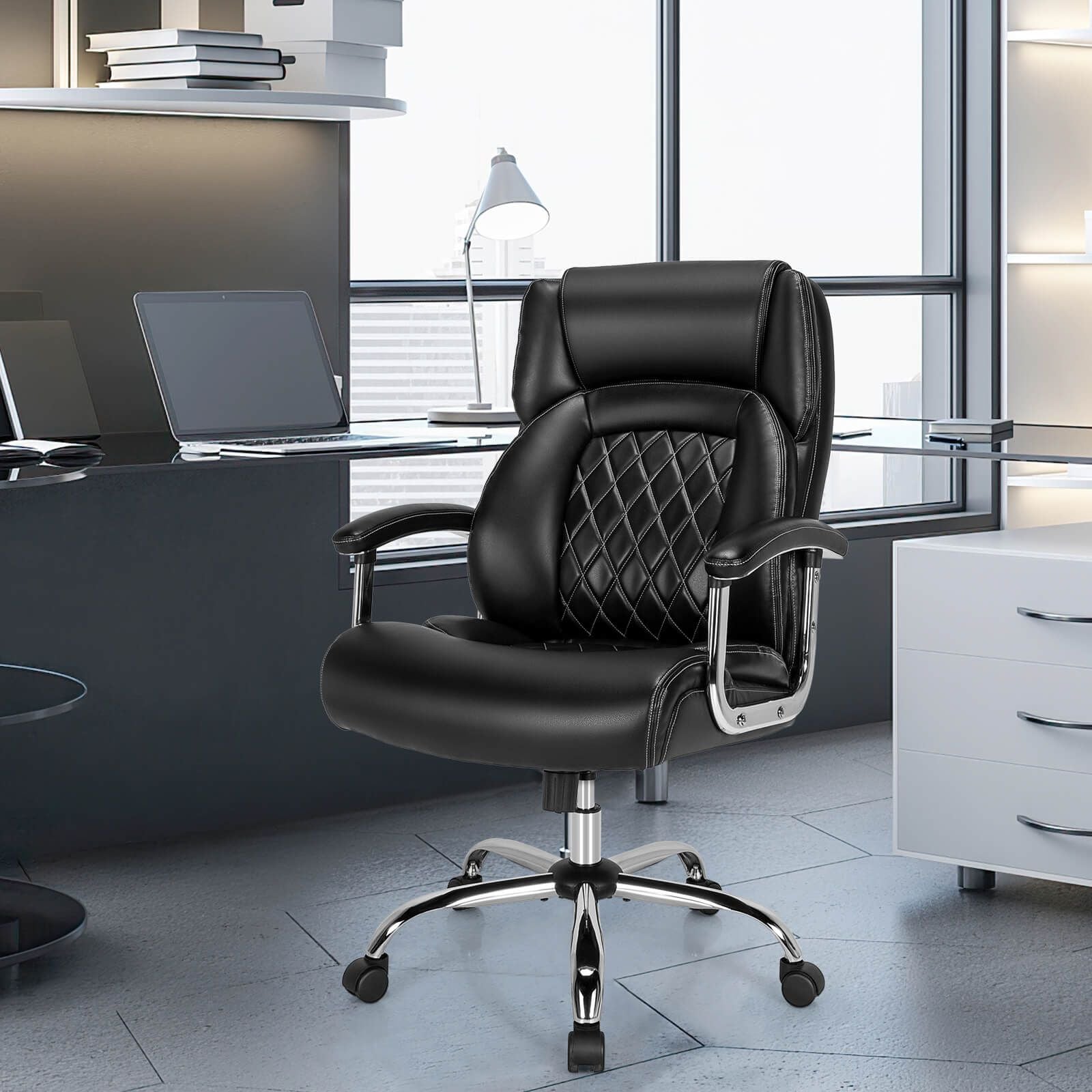 Executive Leather Office Chair with Rocking Functionality and Armrests
