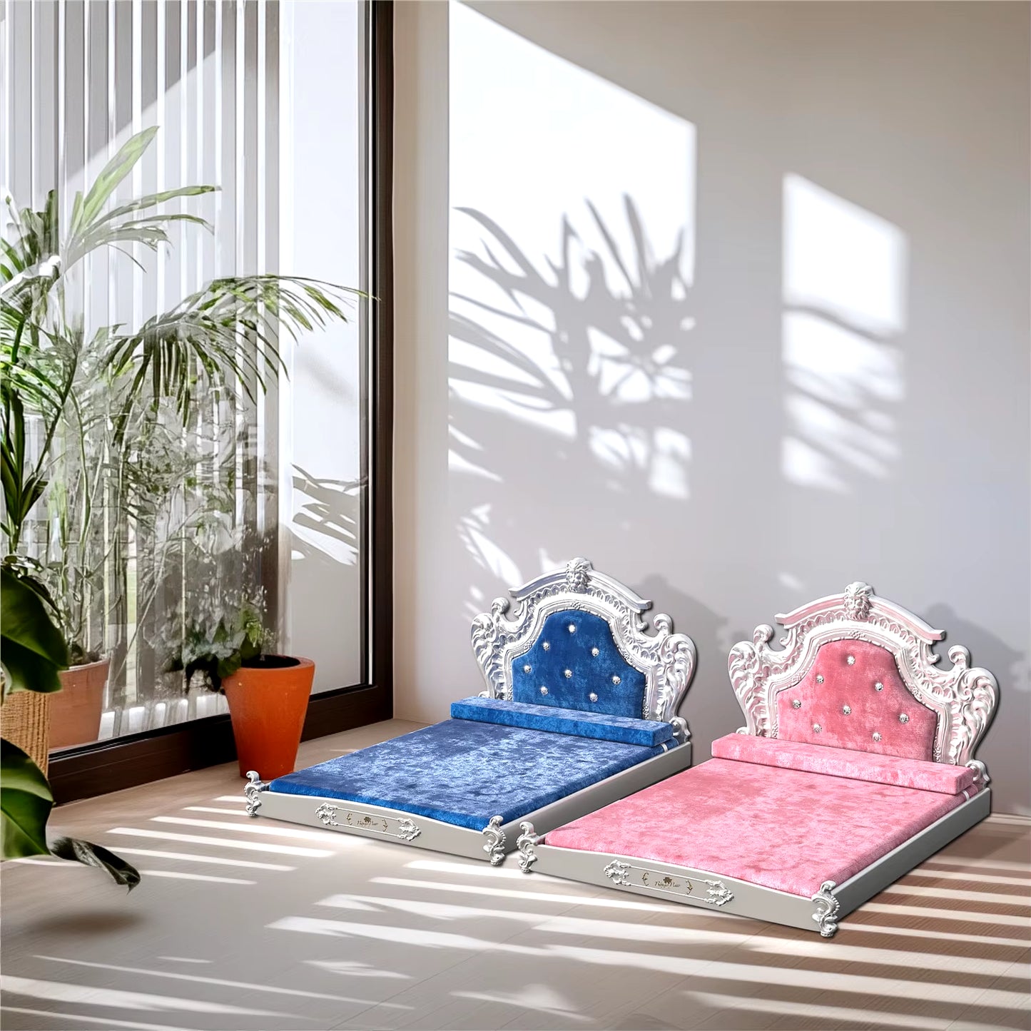 Elegant Dutch Velvet Luxury Pet Bed with Headboard for Medium to Large Dogs and Cats - European Style Comfort