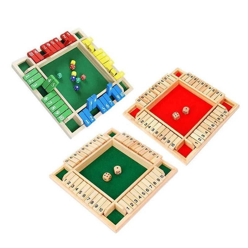 Shut the Box Dice Board Game Wooden Flaps & Dices Game 4 Players Pub Bar Party Supplies Family Entertainment for Kids & Adults
