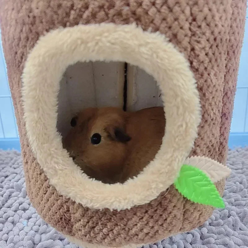 Cozy Tree Stump Hammock for Hamsters - Winter Mole Tunnel Hanging Bed & Nest for Small Pets