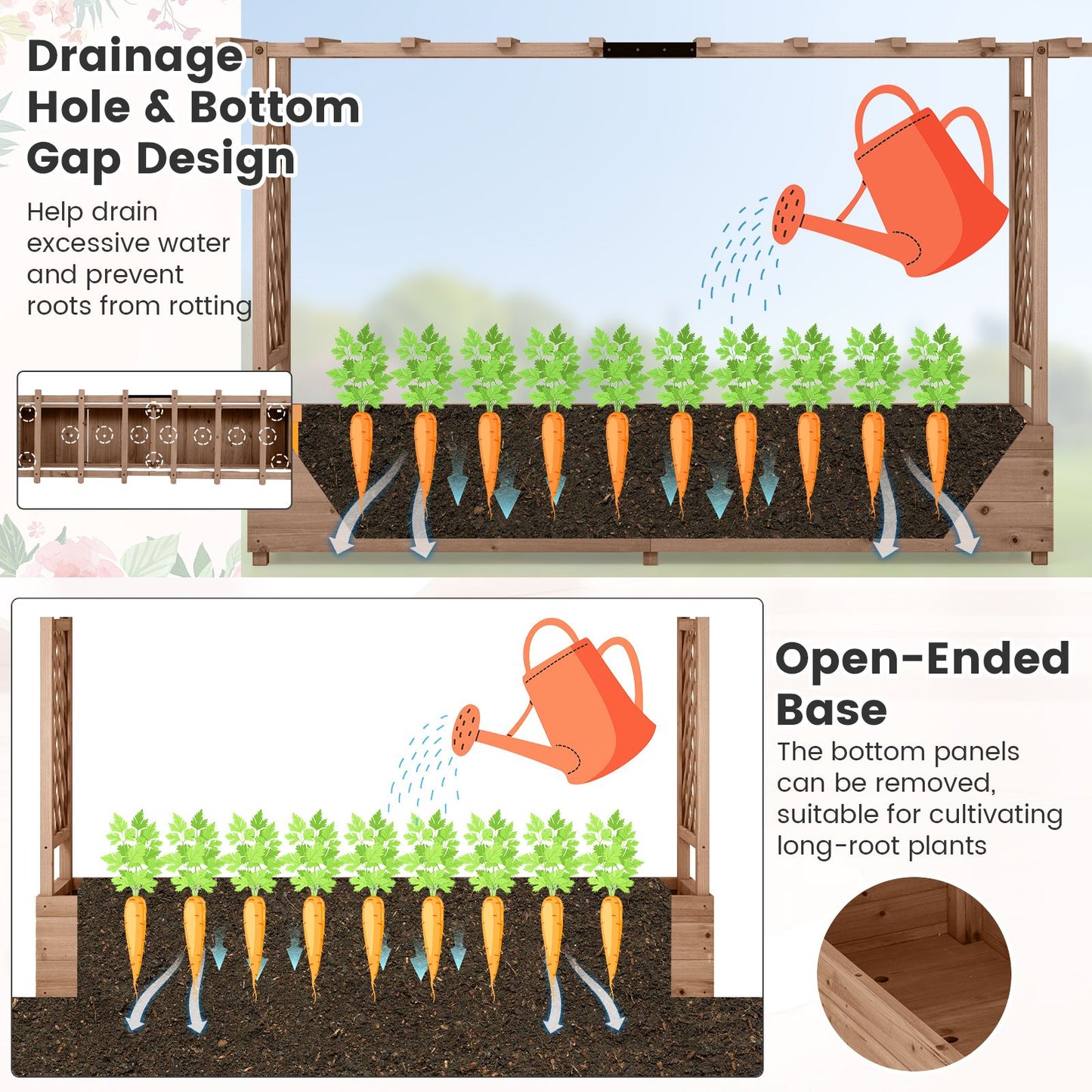Elevated Garden Bed with Dual Trellis System and Canopy Roof