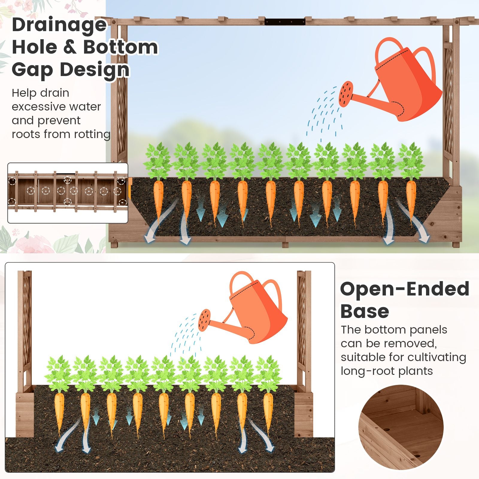 Elevated Garden Bed with Dual Trellis System and Canopy Roof