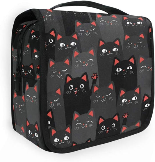 Kawaii Black and Grey Cats Toiletry Bag - Stylish Hanging Wash Bag for Travel, Gym, and Home - Perfect Cosmetic Organizer for Women, Girls, and Kids