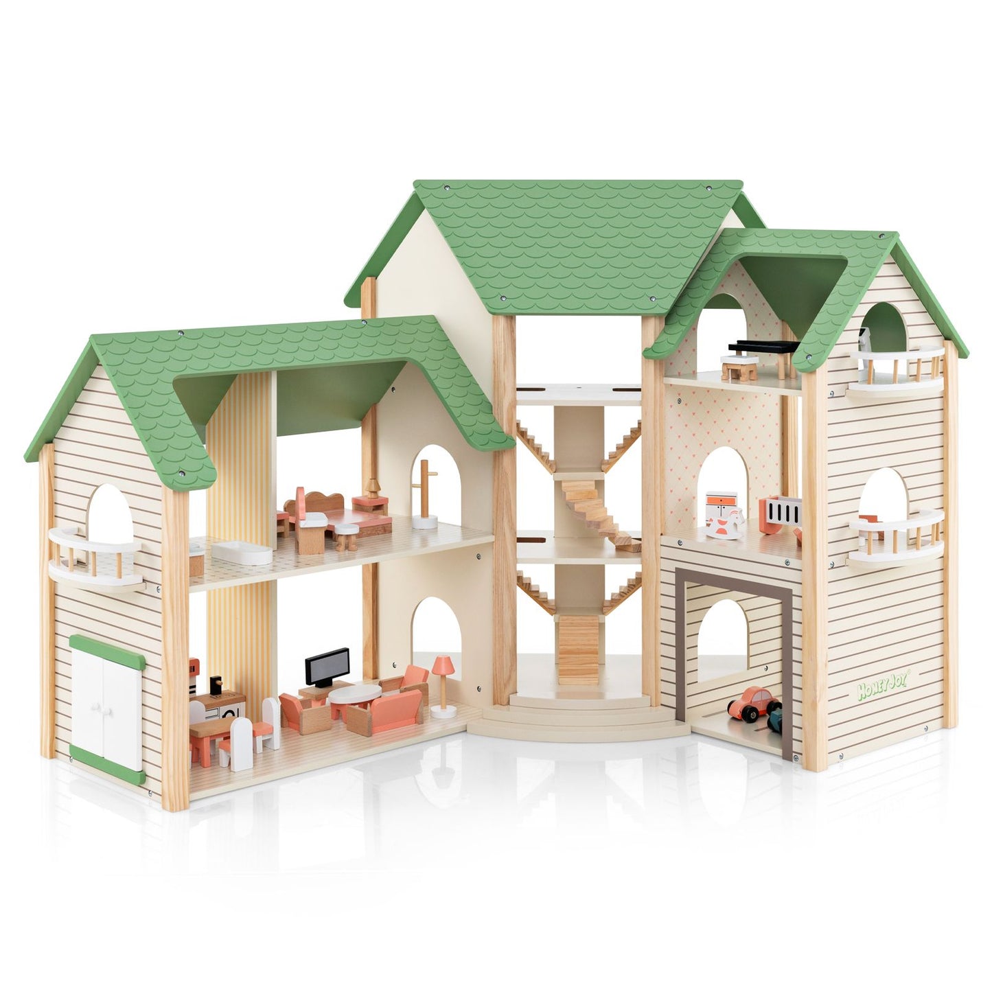 Deluxe Wooden Dollhouse with 36 Accessory Pieces for Children