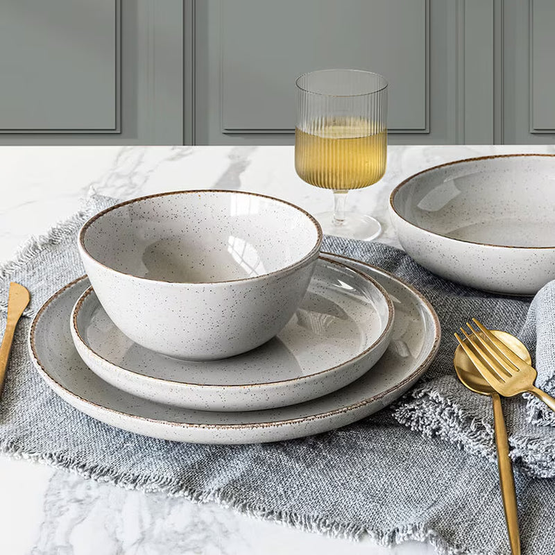 Over & Back Stoneware Dinnerware Set, 16 Piece in Light Grey