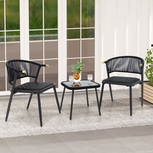 Three-Piece Outdoor Wicker Furniture Set Featuring Tempered Glass Coffee Table