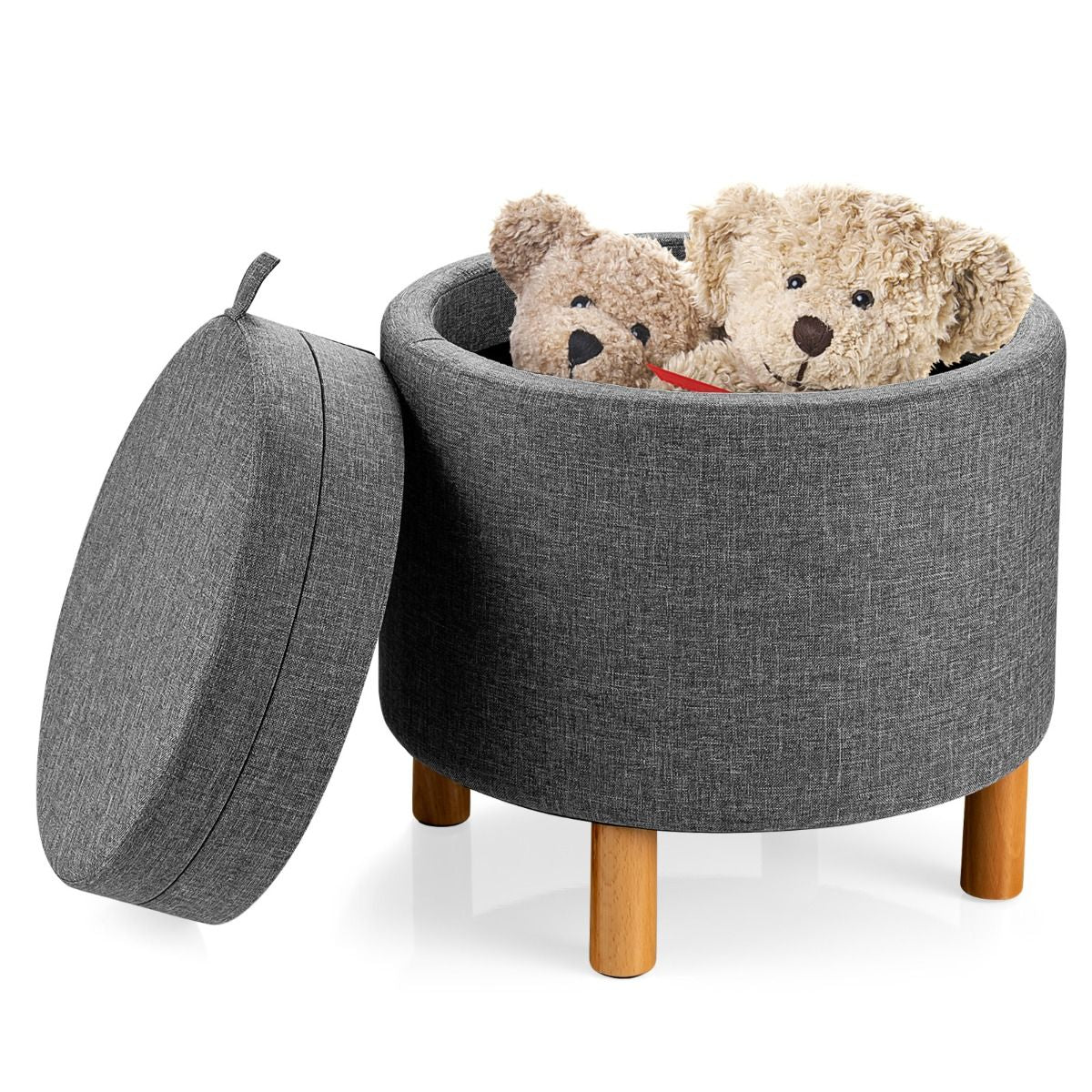 Contemporary Round Padded Ottoman with Concealed Storage Compartment