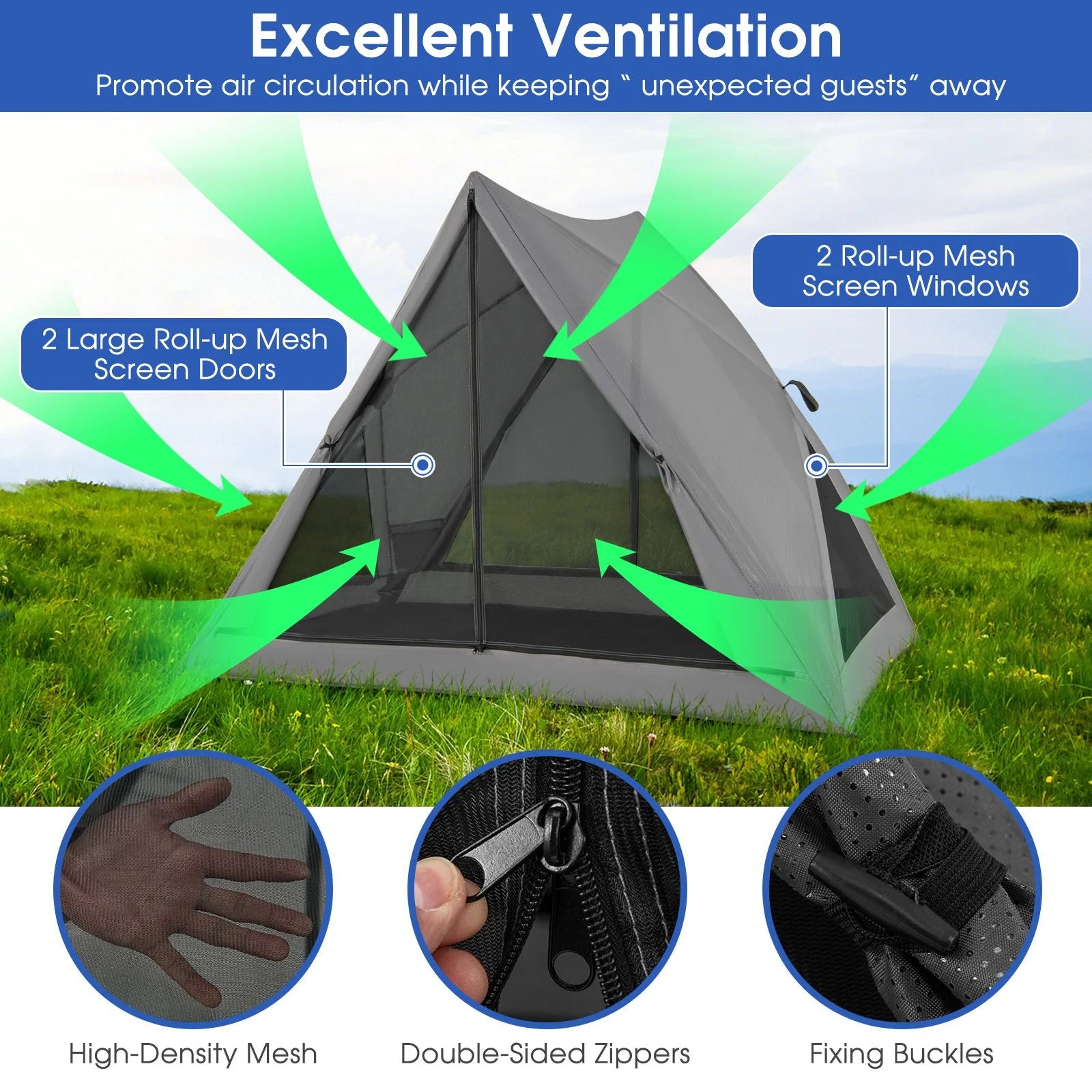 Pop-Up Camping Tent for 2-3 People with Carry Bag and Rainfly