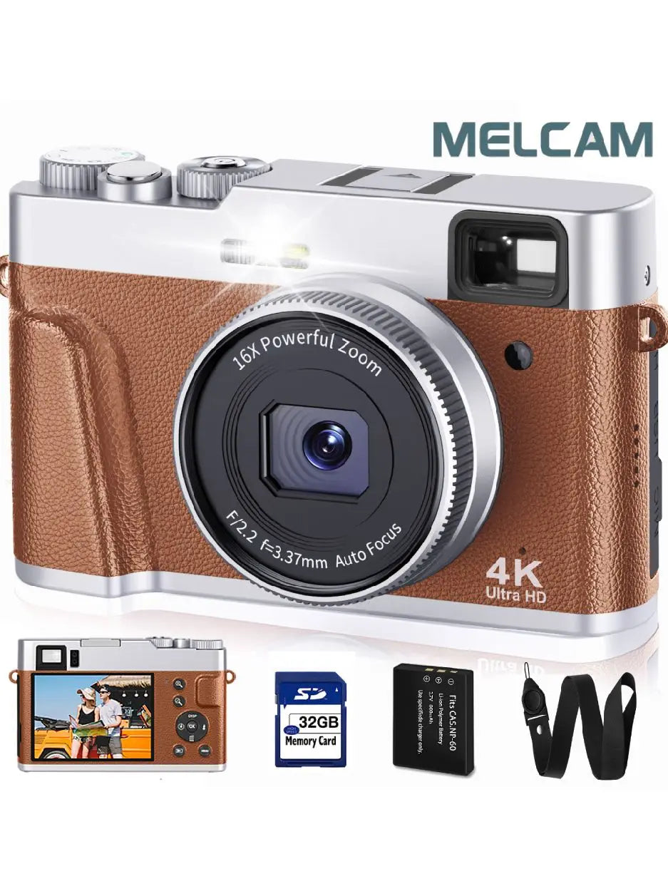 Capture Stunning Moments: 4K Auto Focus 48MP Vlogging Camera with Anti-Shake & Viewfinder - Perfect for YouTube (Brown)