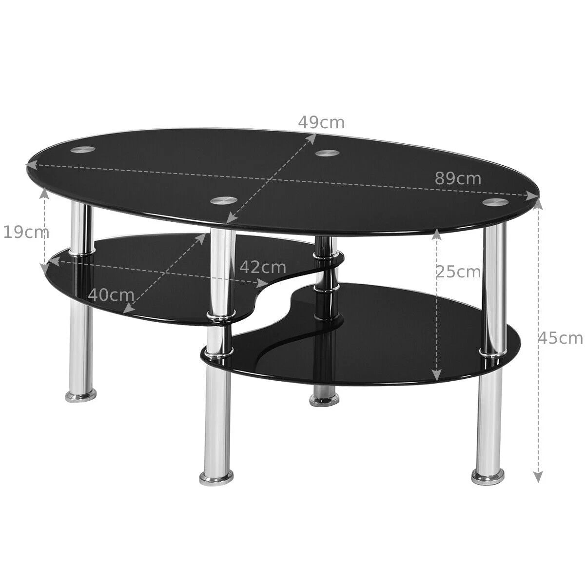 Three-Tier Tempered Glass Coffee Table with Two Shelves