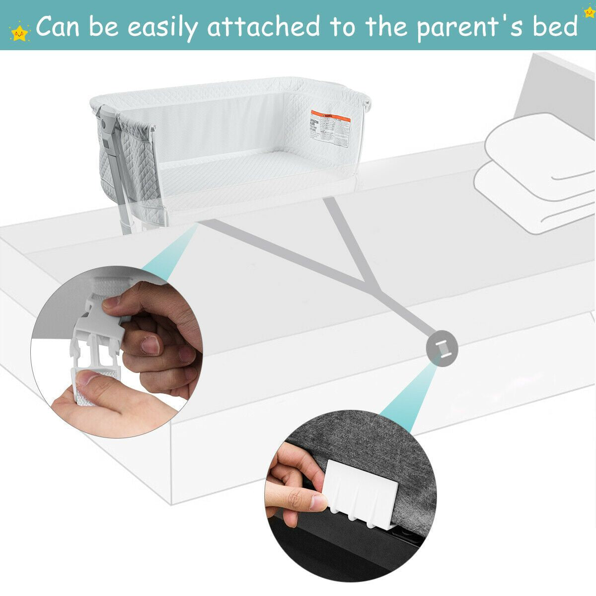 Baby Bedside Cot with Washable Mattress and Breathable Mesh