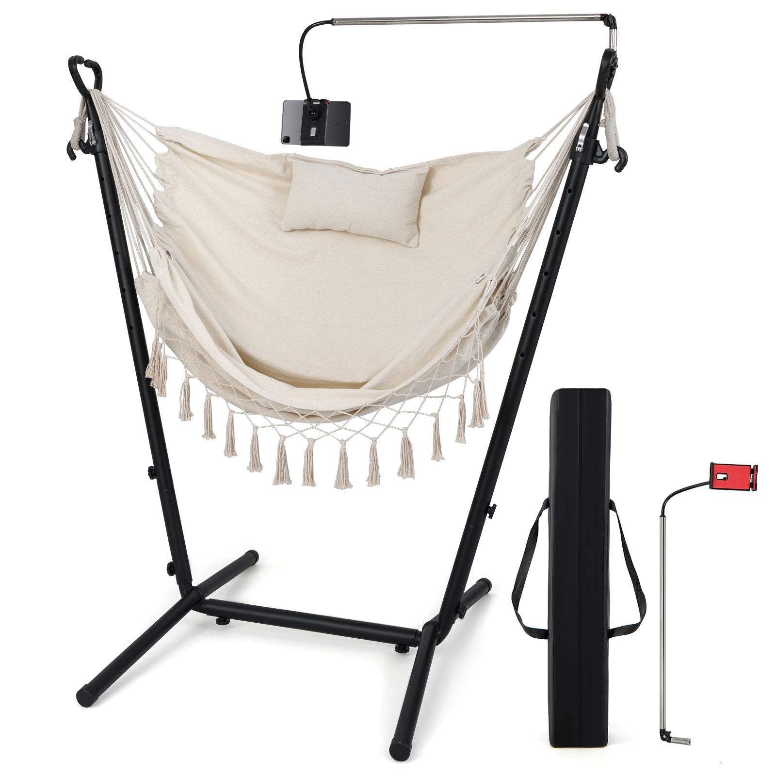 Hammock Chair with Stand and Integrated Phone Holder