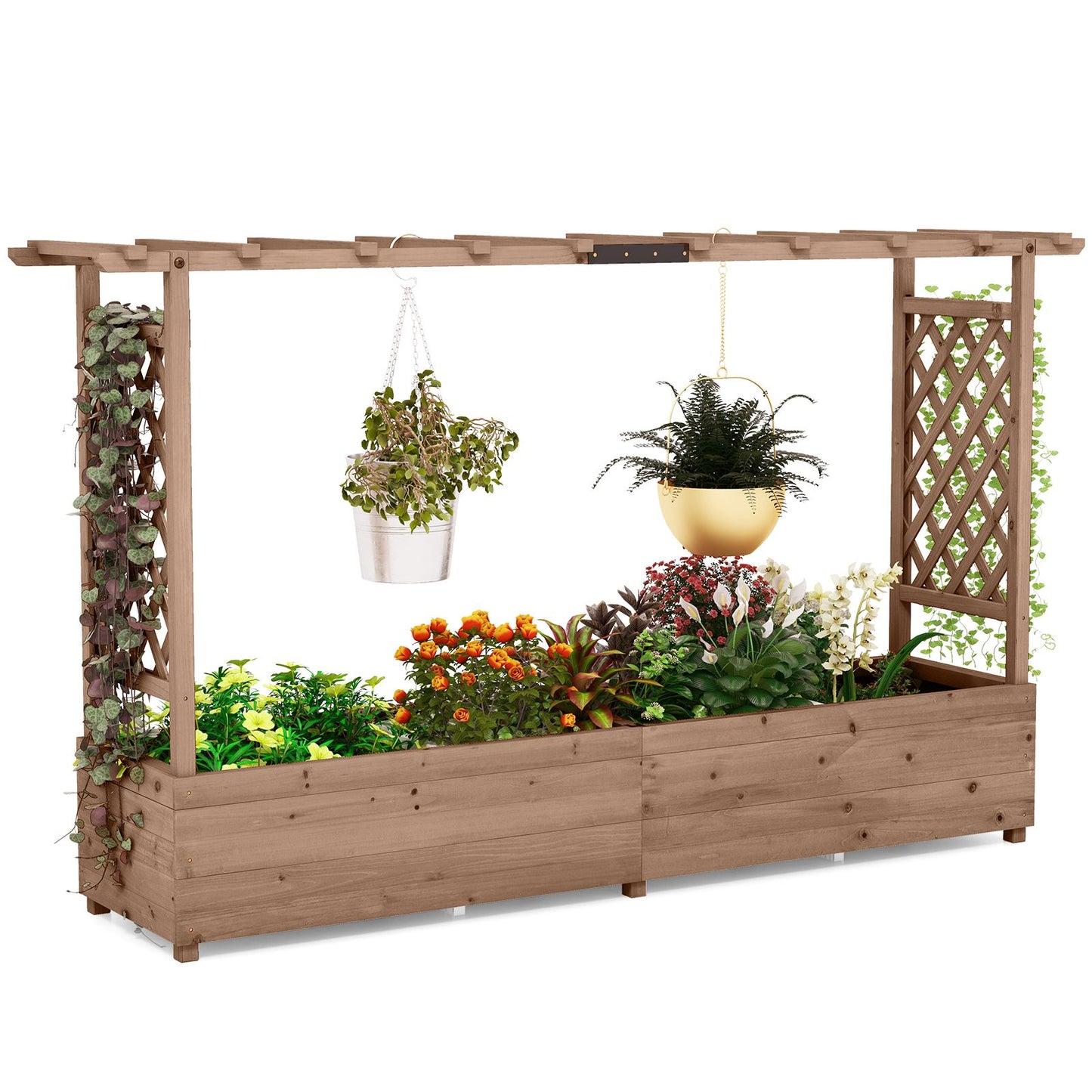 Elevated Garden Bed with Dual Trellis System and Canopy Roof