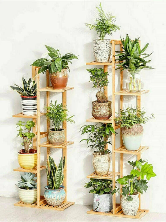 Bamboo 5 / 6 Tier Plant Stand Rack Multiple Flower Pot Holder Shelf 