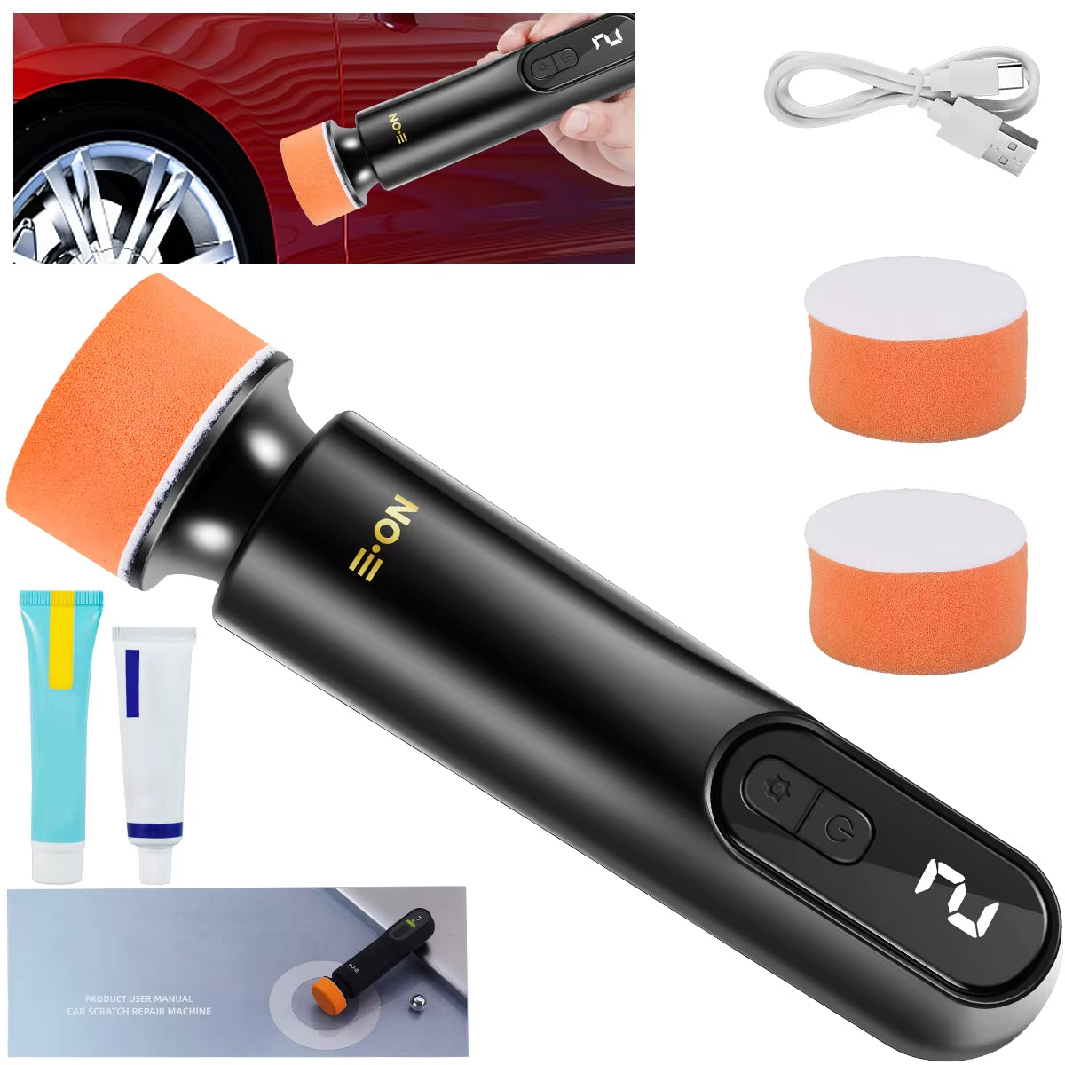 40W Portable Mini Cordless Car Polishing Machine - 3 Speed USB Rechargeable Scratch Repair Tool with 12000 RPM