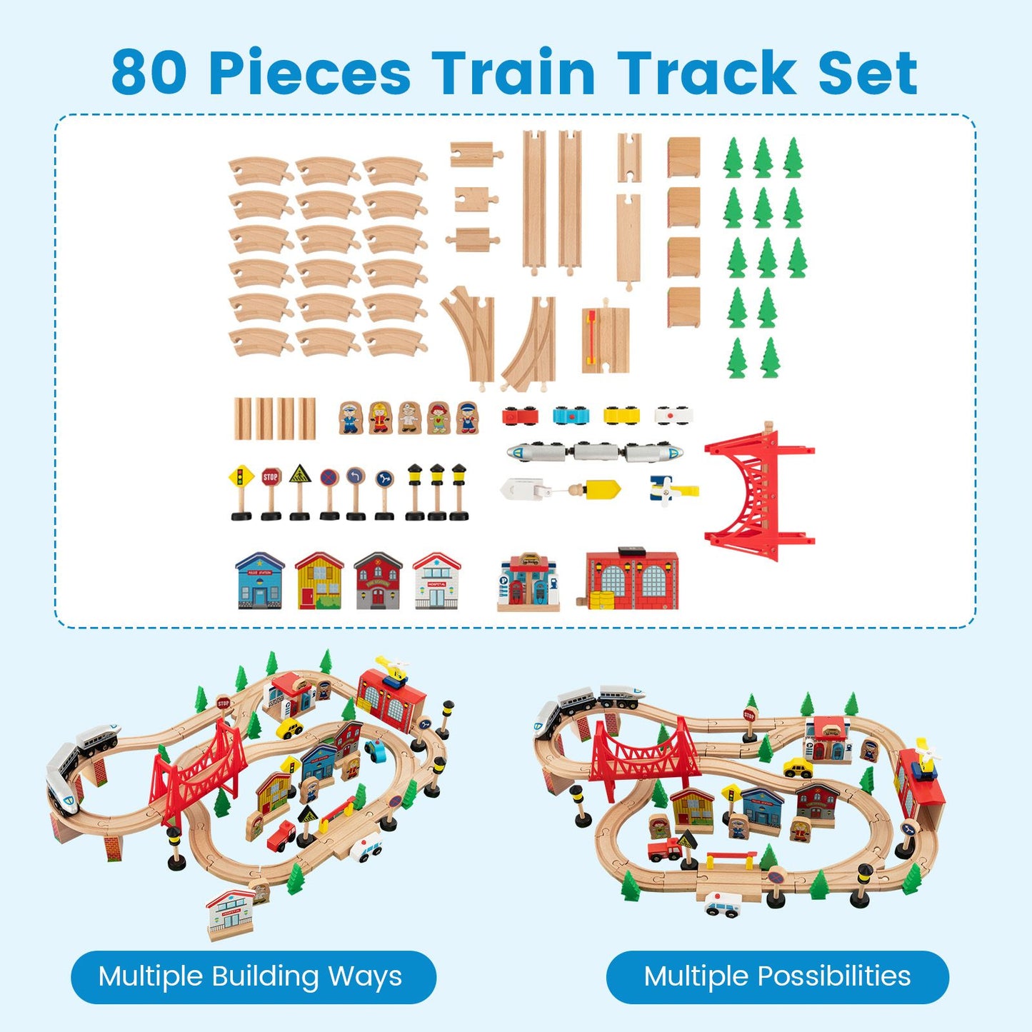 80-Piece Wooden Activity Playset Featuring Reversible Tabletop