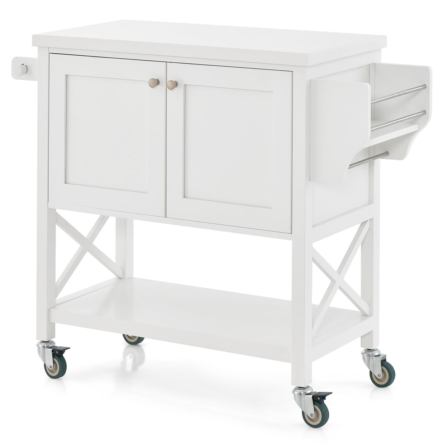 Kitchen Cart with Storage Cabinet, Towel Rack, and Spice Rack