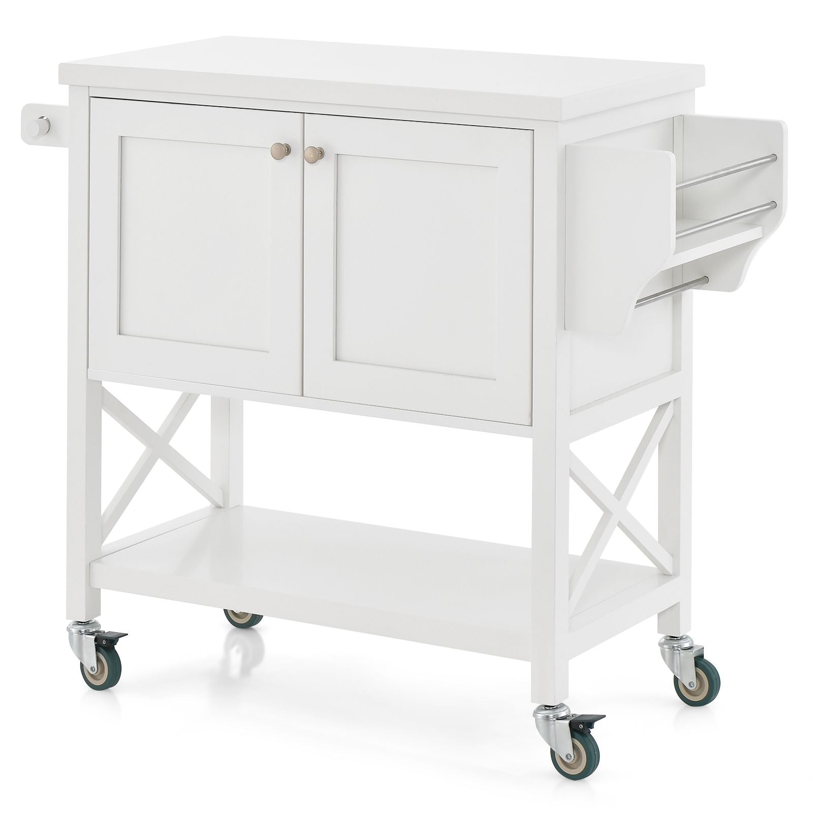 Kitchen Cart with Storage Cabinet, Towel Rack, and Spice Rack