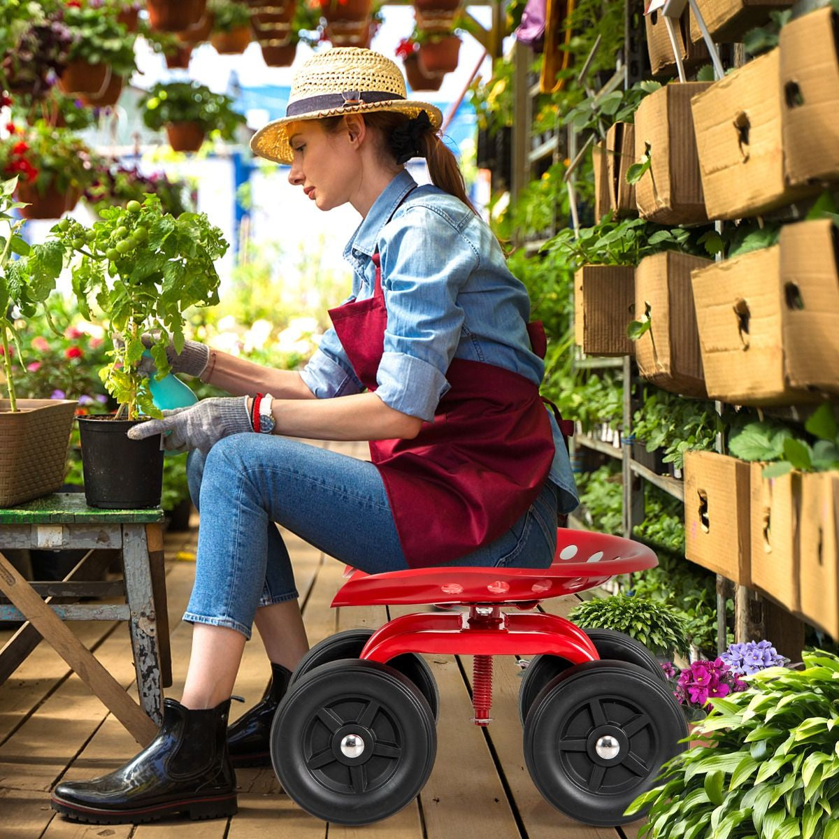 Garden Workseat with 360° Swivel Seat and Adjustable Height