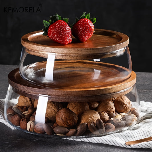 Wooden Trays Glass Bowl Nuts Fruits Food Container