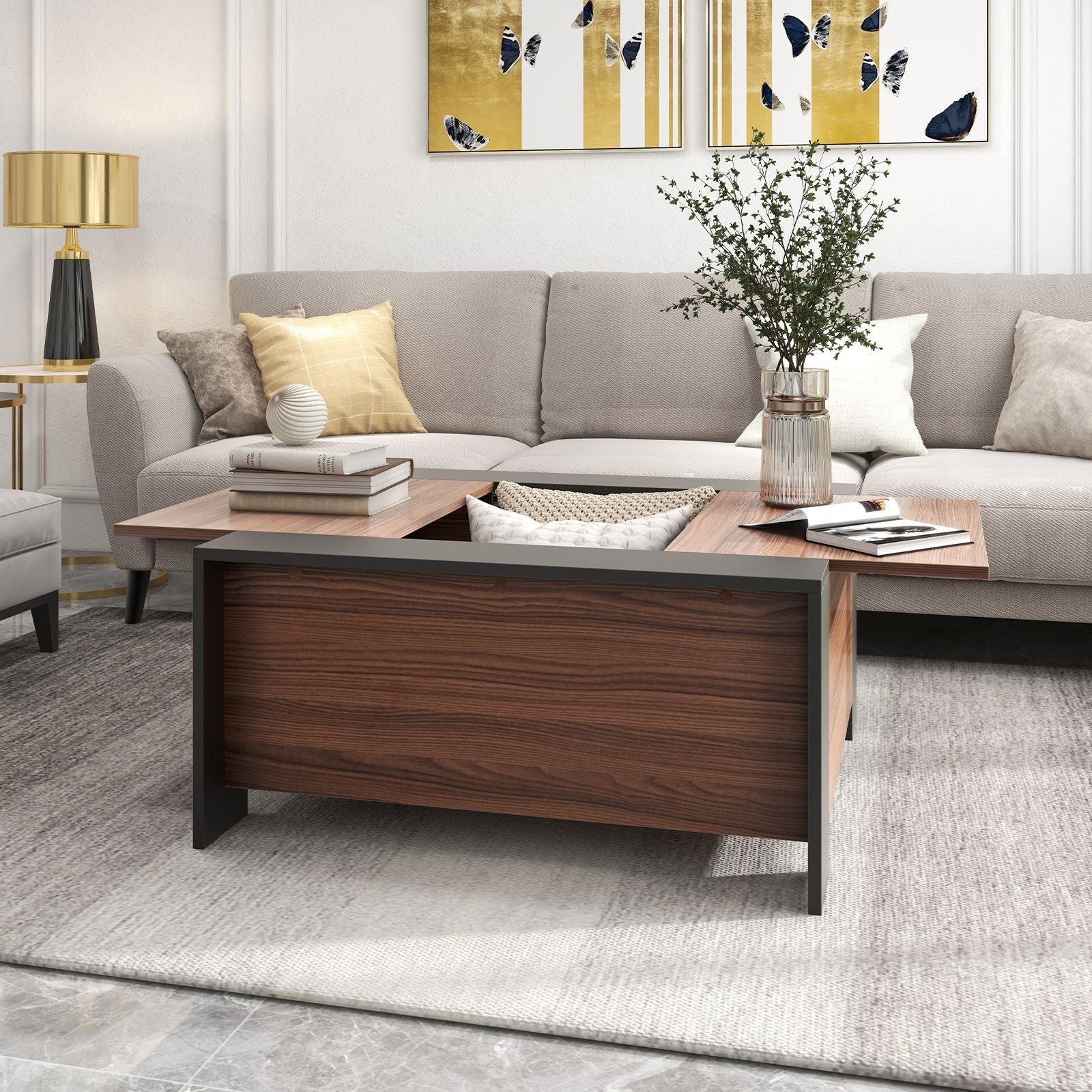 92cm Square Coffee Table with Sliding Top and Concealed Storage Compartment