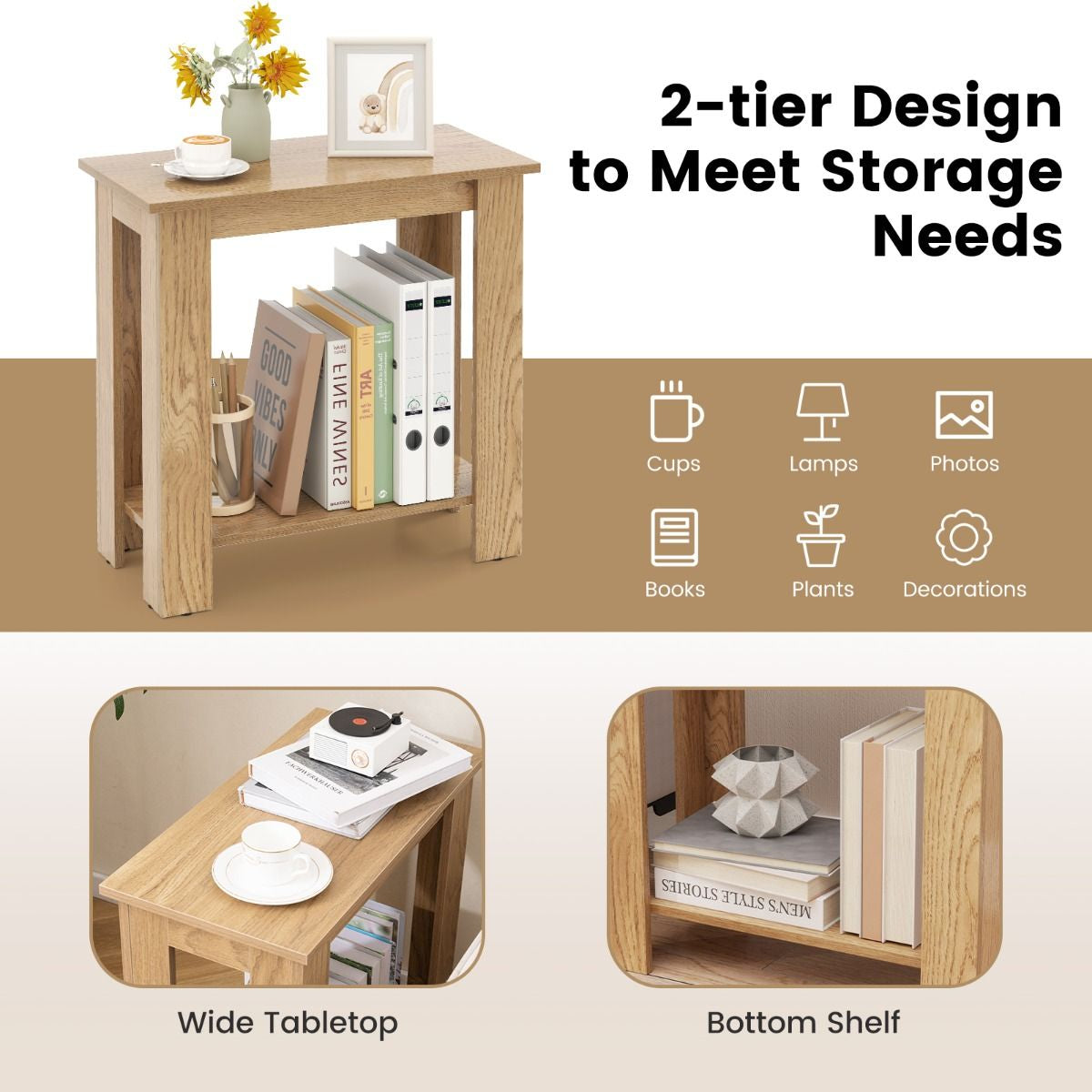 Stylish 2-Tier End Table with Storage Shelf for Small Spaces