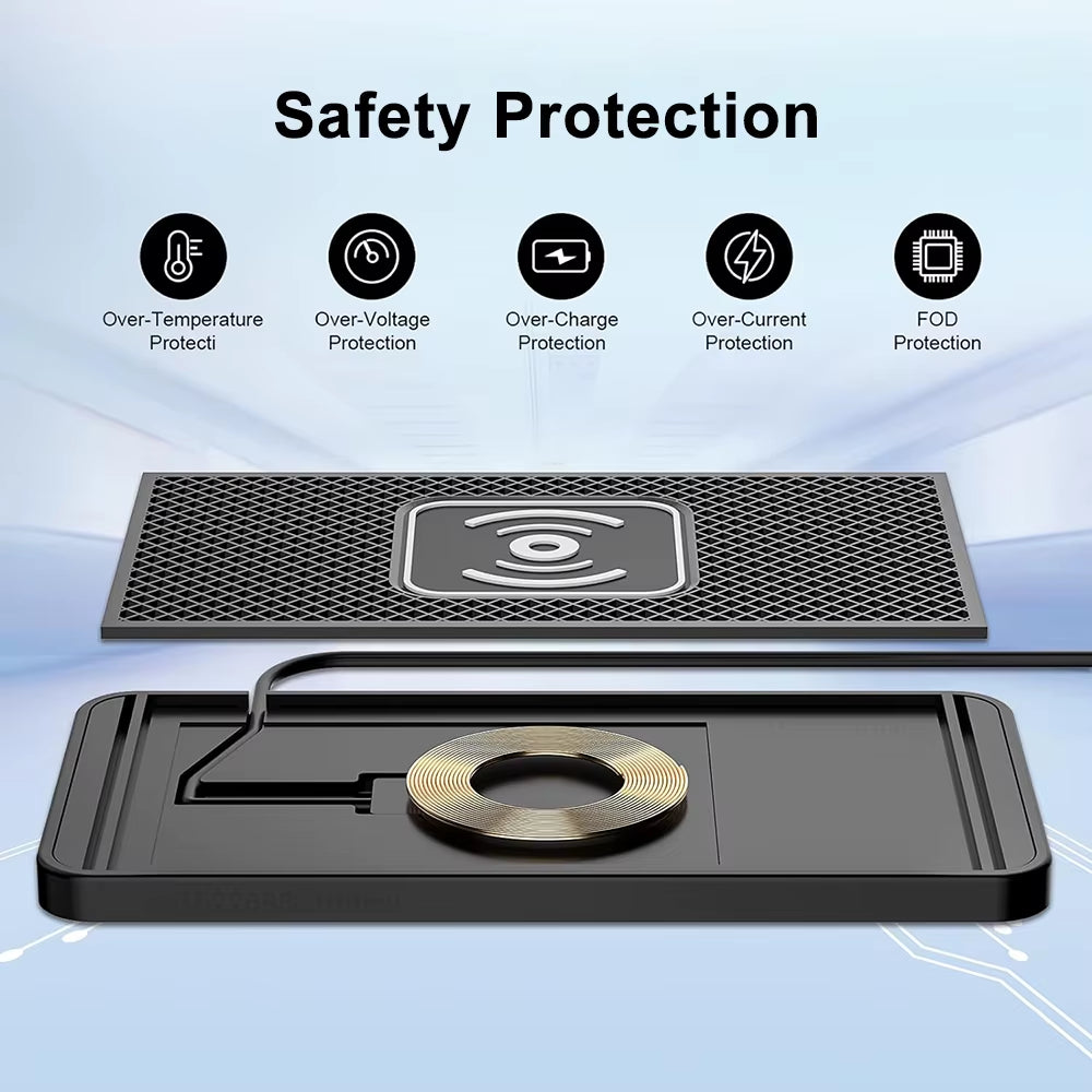 Ultimate Car Wireless Charger Pad - Non-Slip Silicone Fast Induction Charging for iPhone 15/14/13/12, Samsung S24/S23, Xiaomi