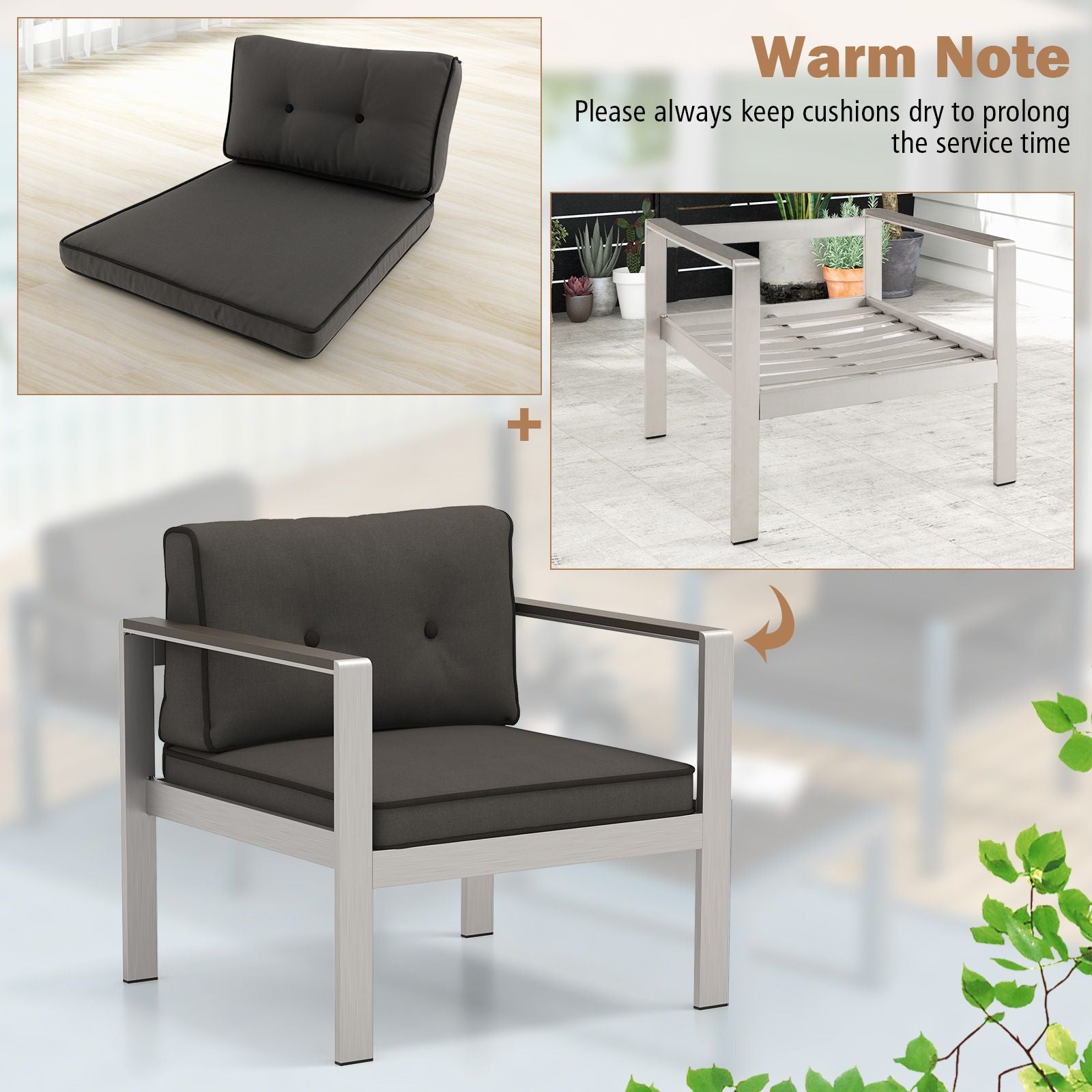 Aluminum Outdoor Patio Armchair with Cushions