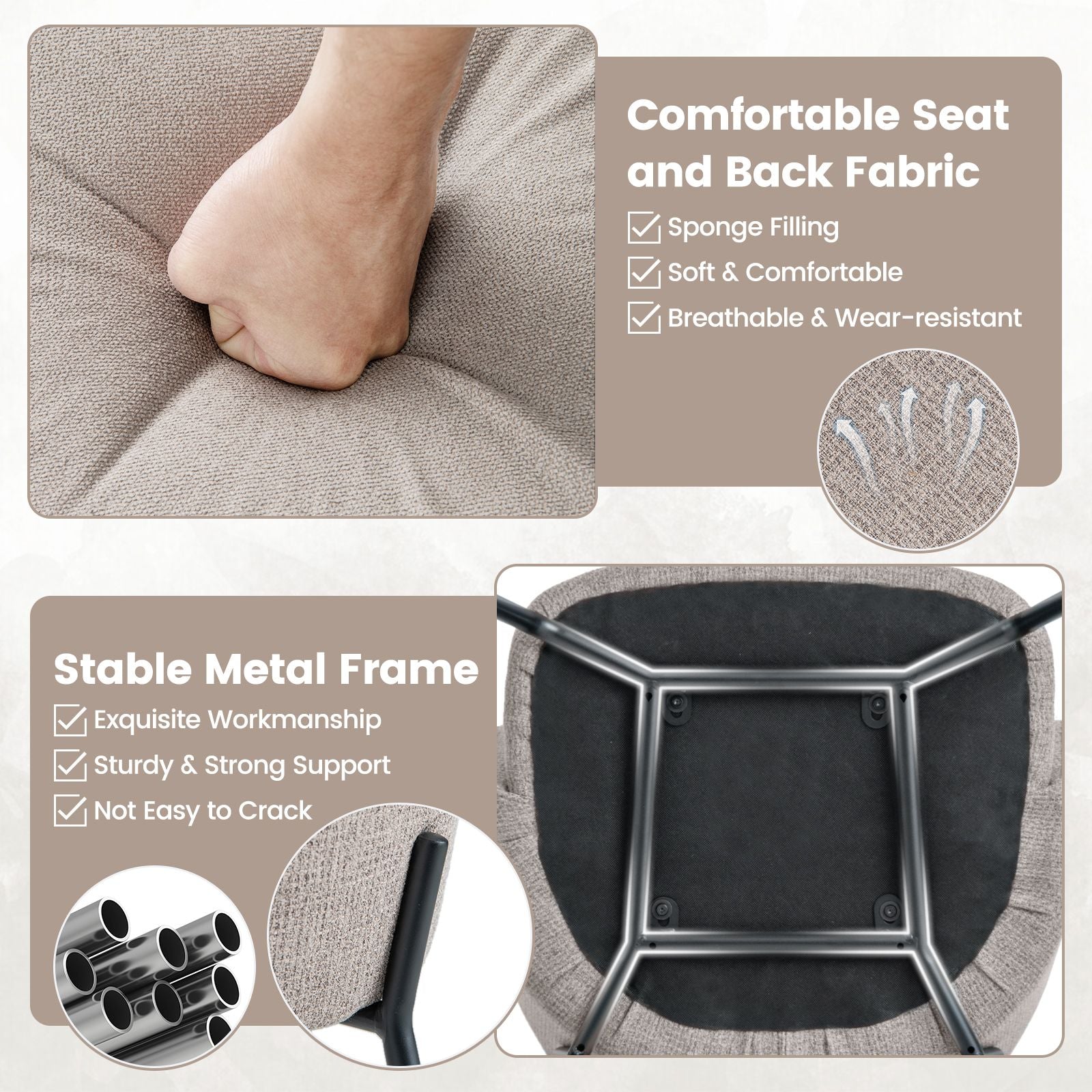 Set of 2 Upholstered Accent Dining Chairs with Curved Backrest