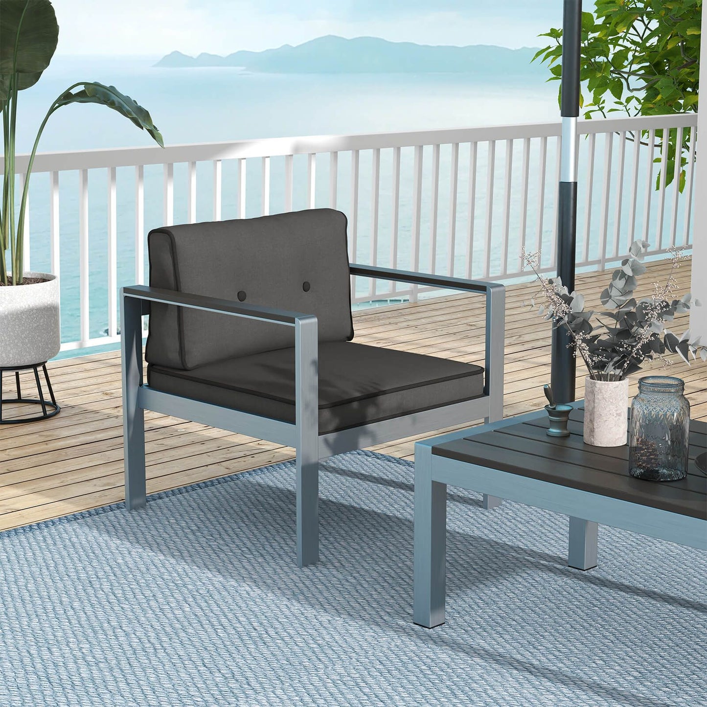 Aluminum Outdoor Patio Armchair with Cushions