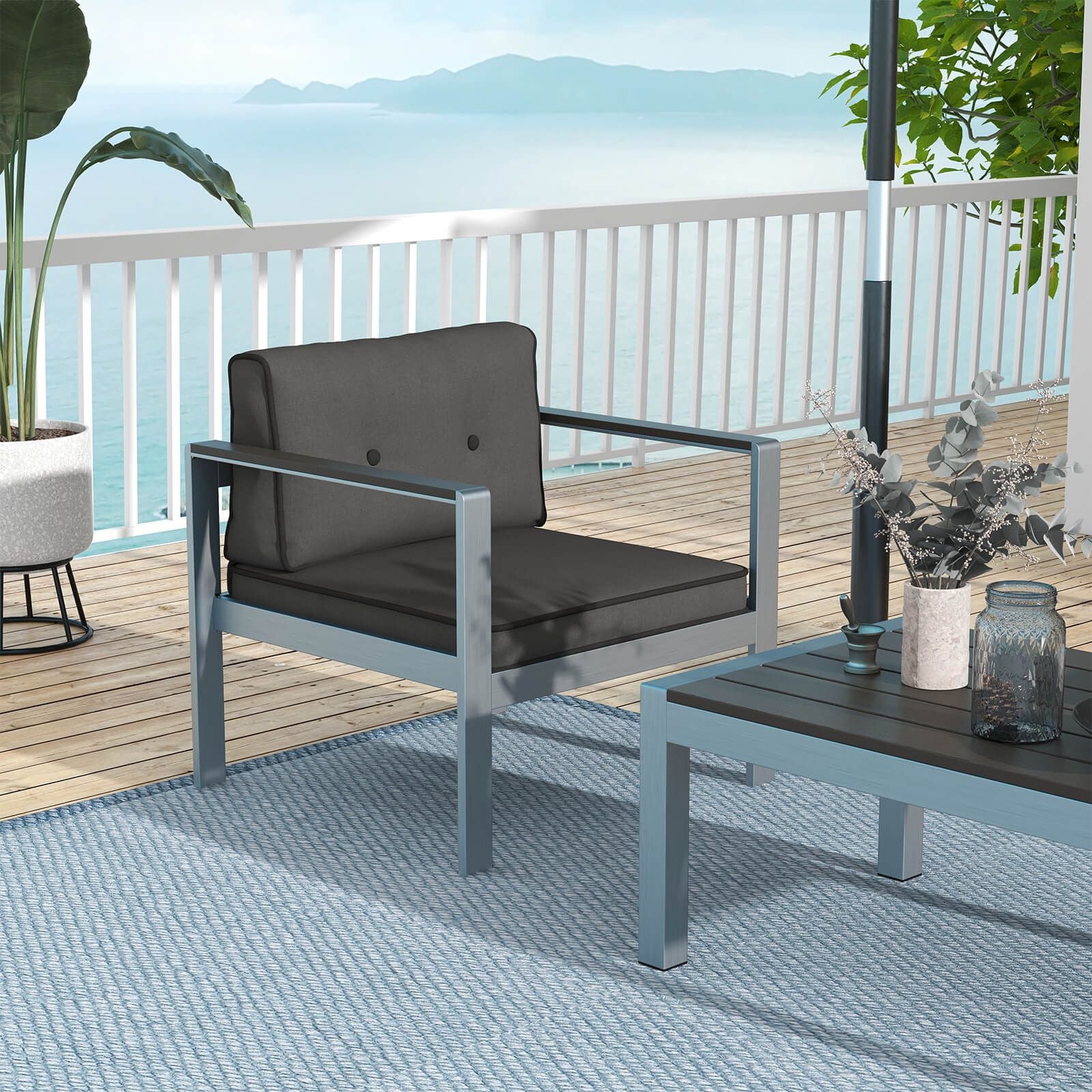 Aluminum Outdoor Patio Armchair with Cushions