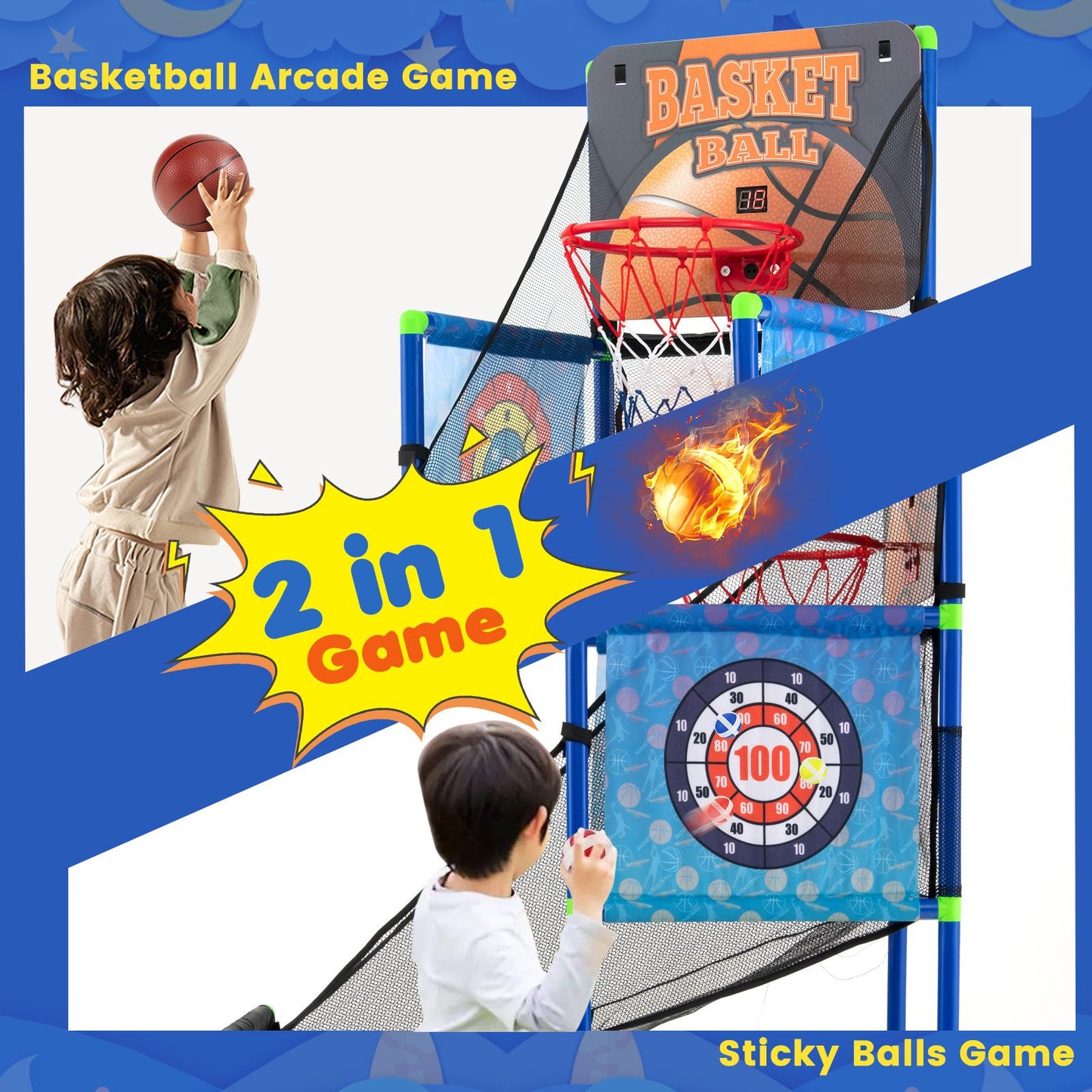 Exciting Dual-Function Kids Basketball Arcade Game with Electronic Scoring!
