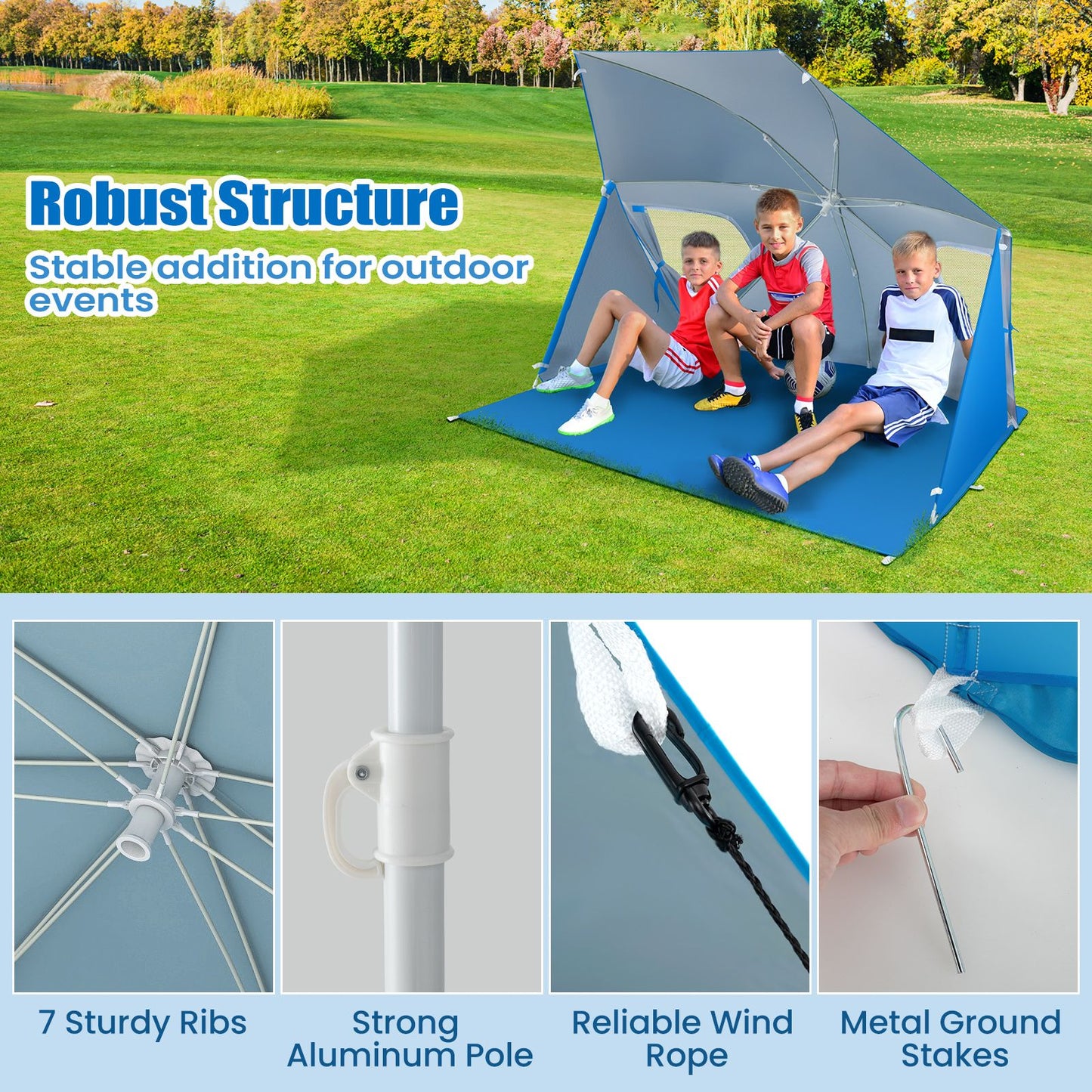 Convertible Beach Tent for 2-4 People with Roll-Up Windows