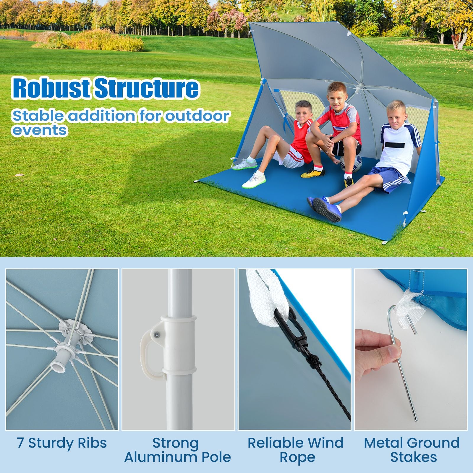 Convertible Beach Tent for 2-4 People with Roll-Up Windows