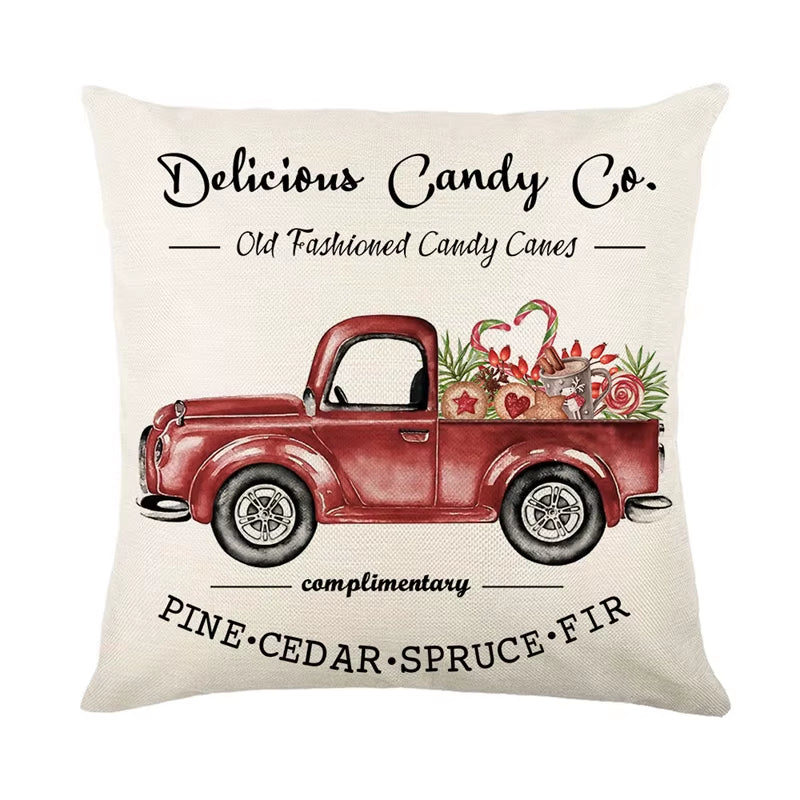 Linen Christmas Pillow Cover - Festive Snowman & Elk Design for 2024 Holiday Home Decor - Perfect Sofa & Car Cushion Cover (45x45cm)