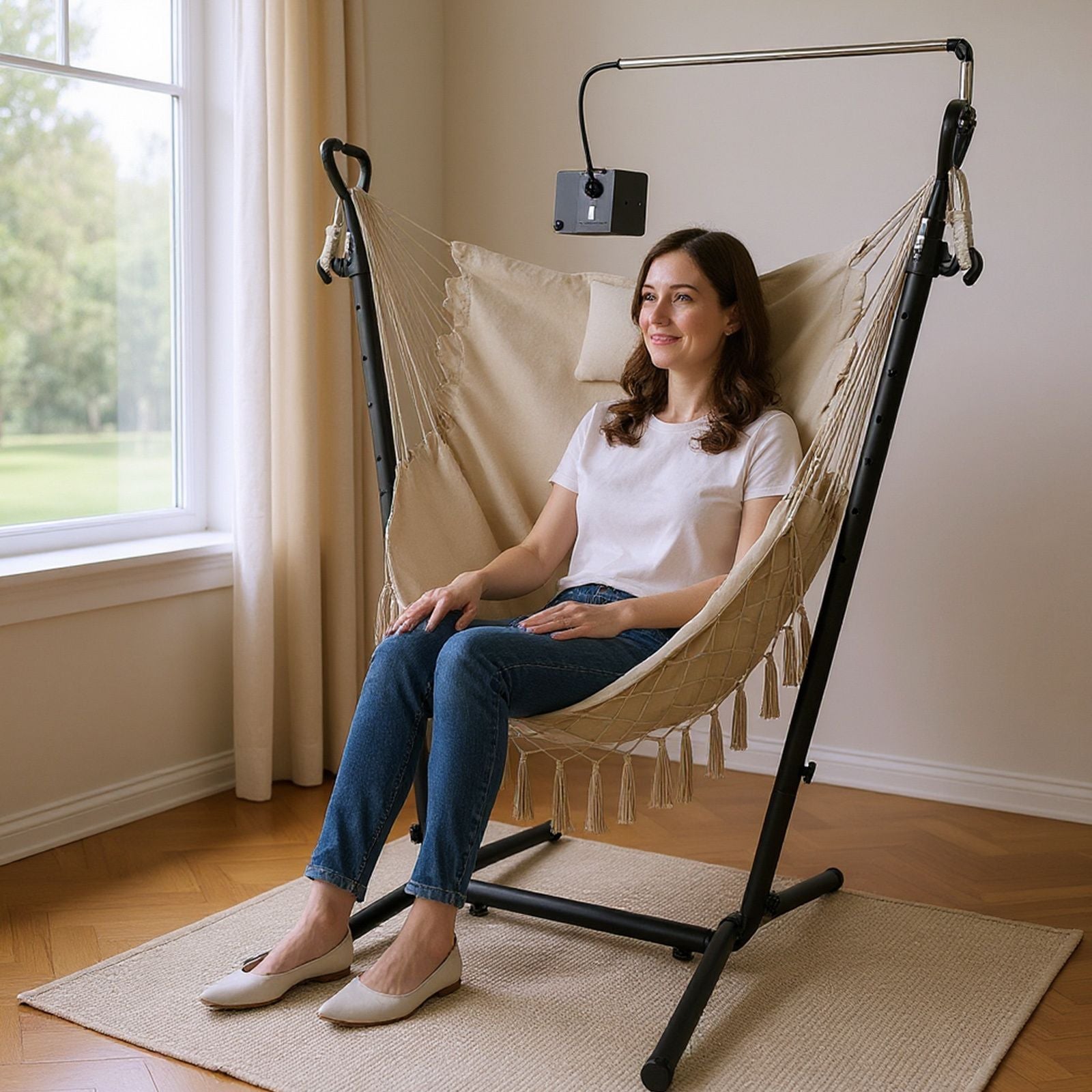 Hammock Chair with Stand and Integrated Phone Holder